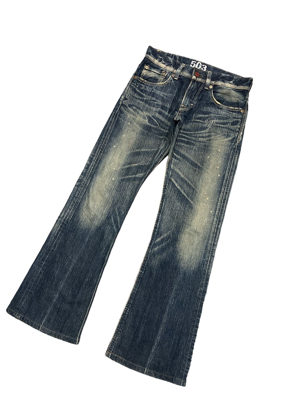 Japanese Brand FLARED💥EXWIN 503 BLUE TRIP DISTRESSED DENIM PANT Size US 28 / EU 44 - 4 Thumbnail