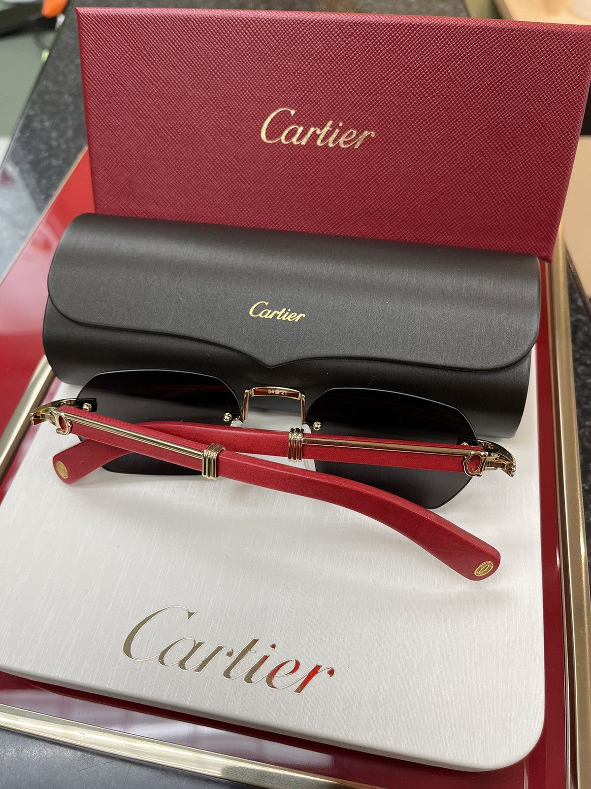 image of Cartier Red Woods Sunglasses 2023 Noble Collection in Gold, Men's
