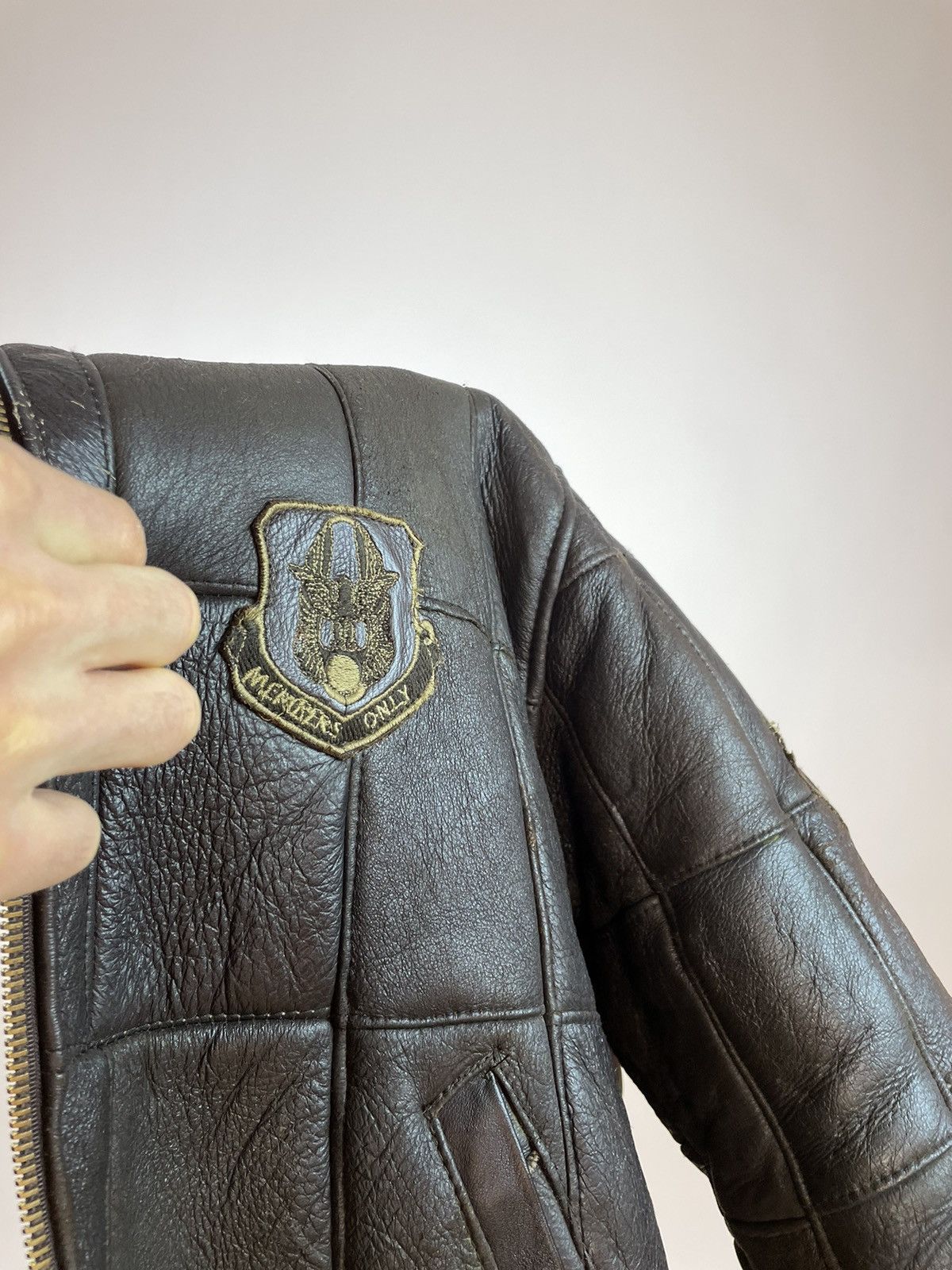 Vintage Vintage SHEEPSKIN Jacket aviation Brown leather bomber S-M Size US M / EU 48-50 / 2 - 9 Thumbnail
