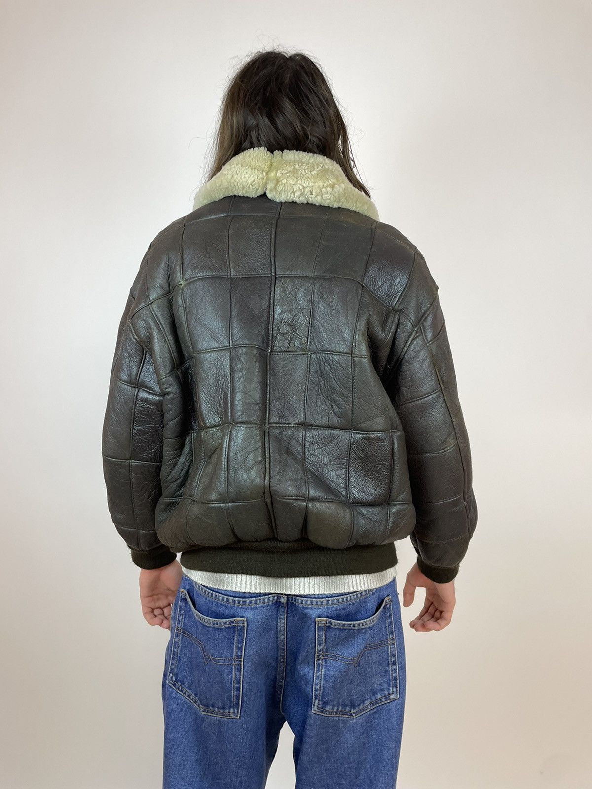 Vintage Vintage SHEEPSKIN Jacket aviation Brown leather bomber S-M Size US M / EU 48-50 / 2 - 8 Thumbnail