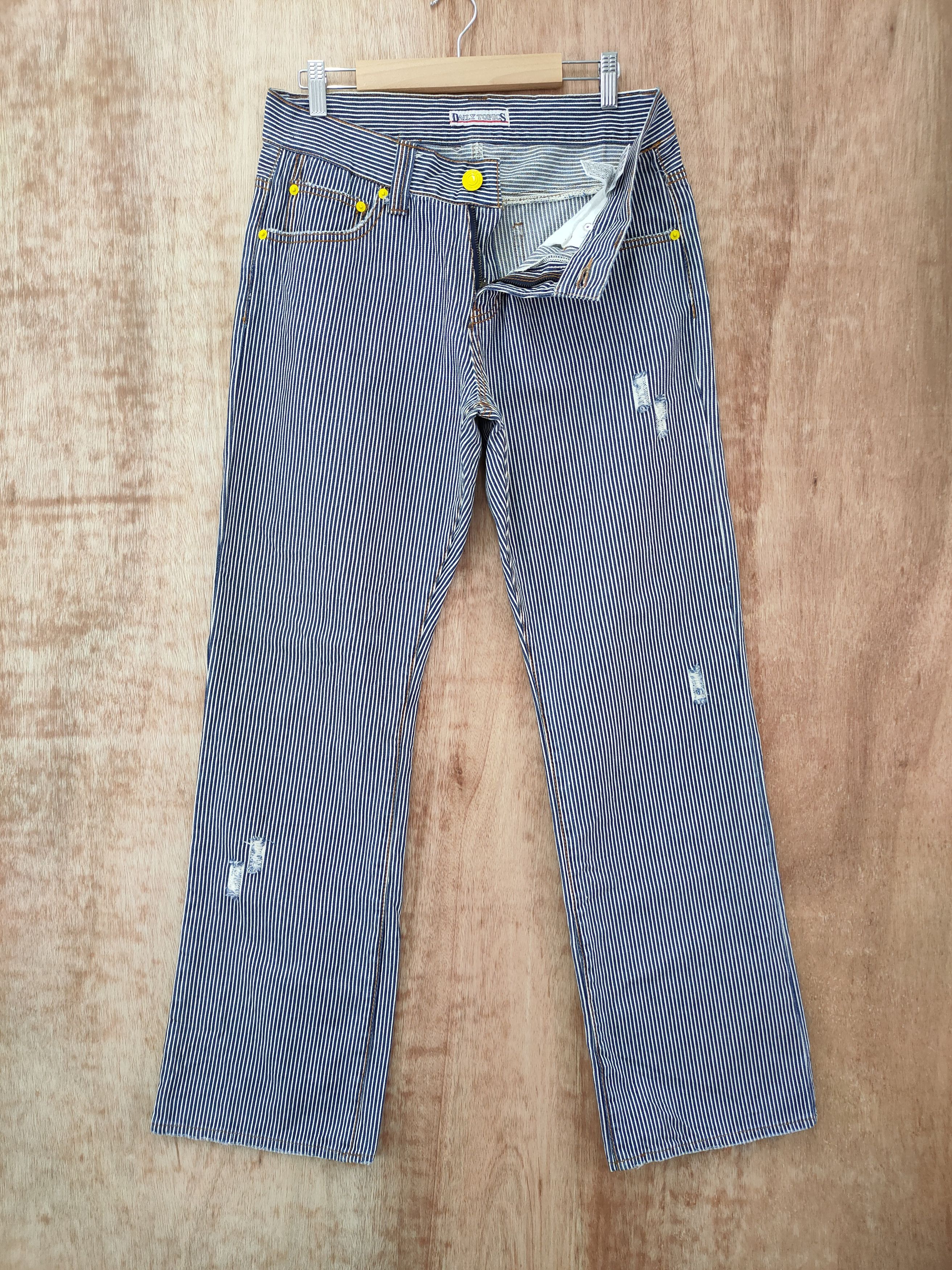 image of Over The Stripes Hickory Stripe Pants/ Distressed Style in Blue White Stripes (Size 32)