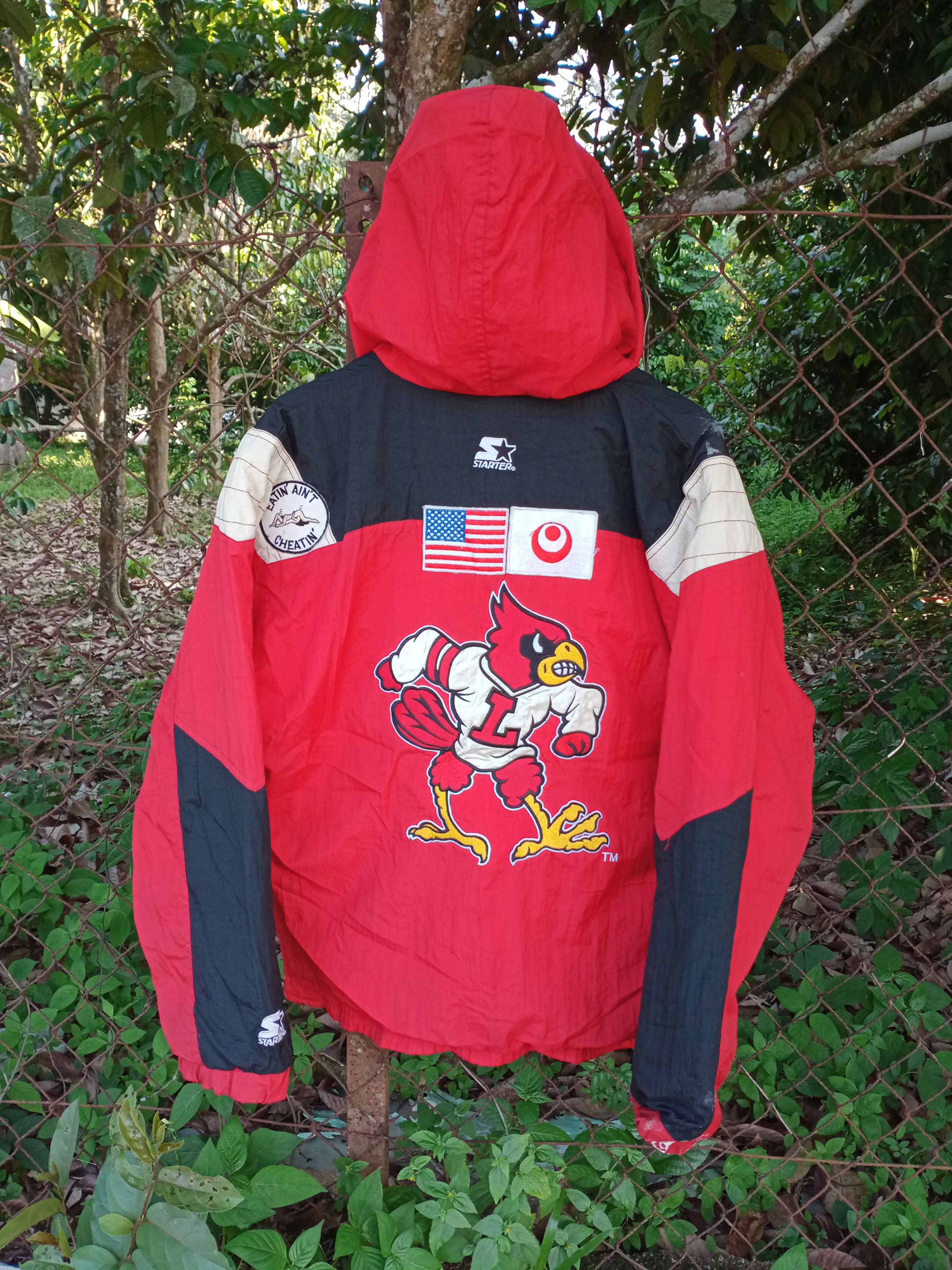 image of Louisville Slugger x Nfl 90's Starter Louis Ville Cardinals Hoodie Half Zipper Jacket in Red (Size 