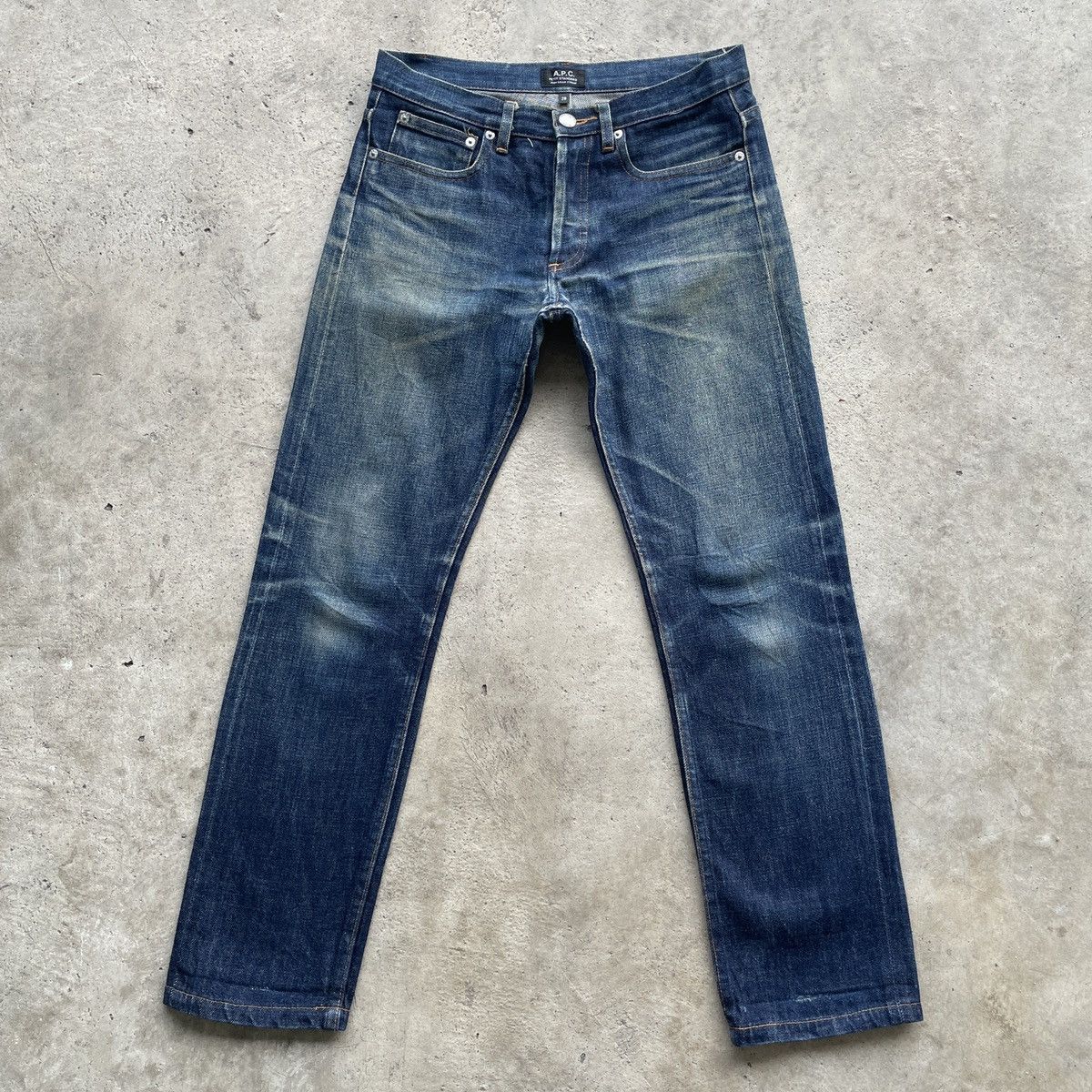 image of A P C x Jean Vintage Raw Fly Button Denim Jeans Pants 28X27 in Raw Blue, Men's
