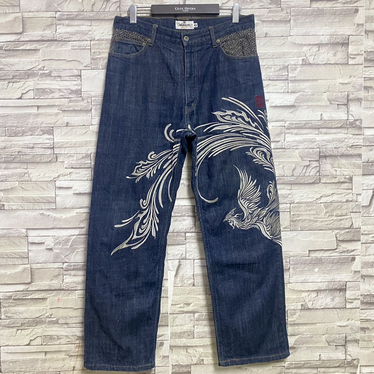 Karakuri Tamashii Vintage Karakuri Tamashi Phoenix Denim Embroidery Jeans Size US 32 / EU 48 - 4 Thumbnail