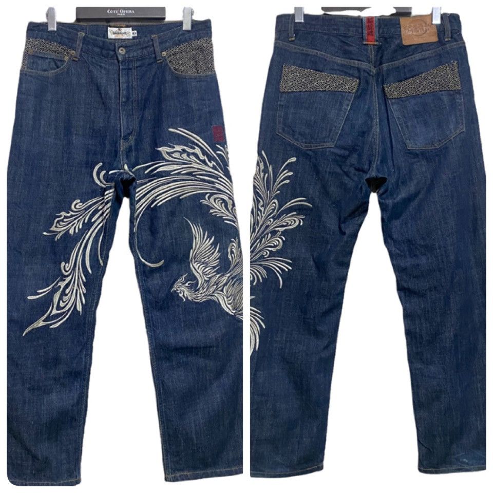 Karakuri Tamashii Vintage Karakuri Tamashi Phoenix Denim Embroidery Jeans Size US 32 / EU 48 - 3 Thumbnail