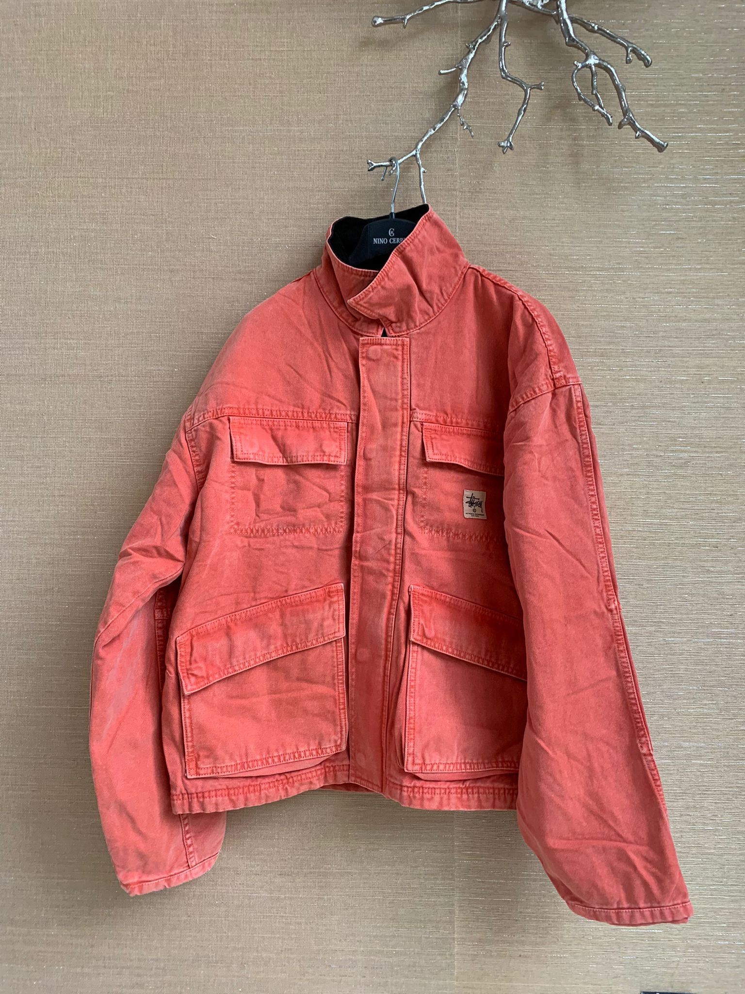 image of Stussy Washed Shop Canvas Jacket in Orange, Men's (Size Large)