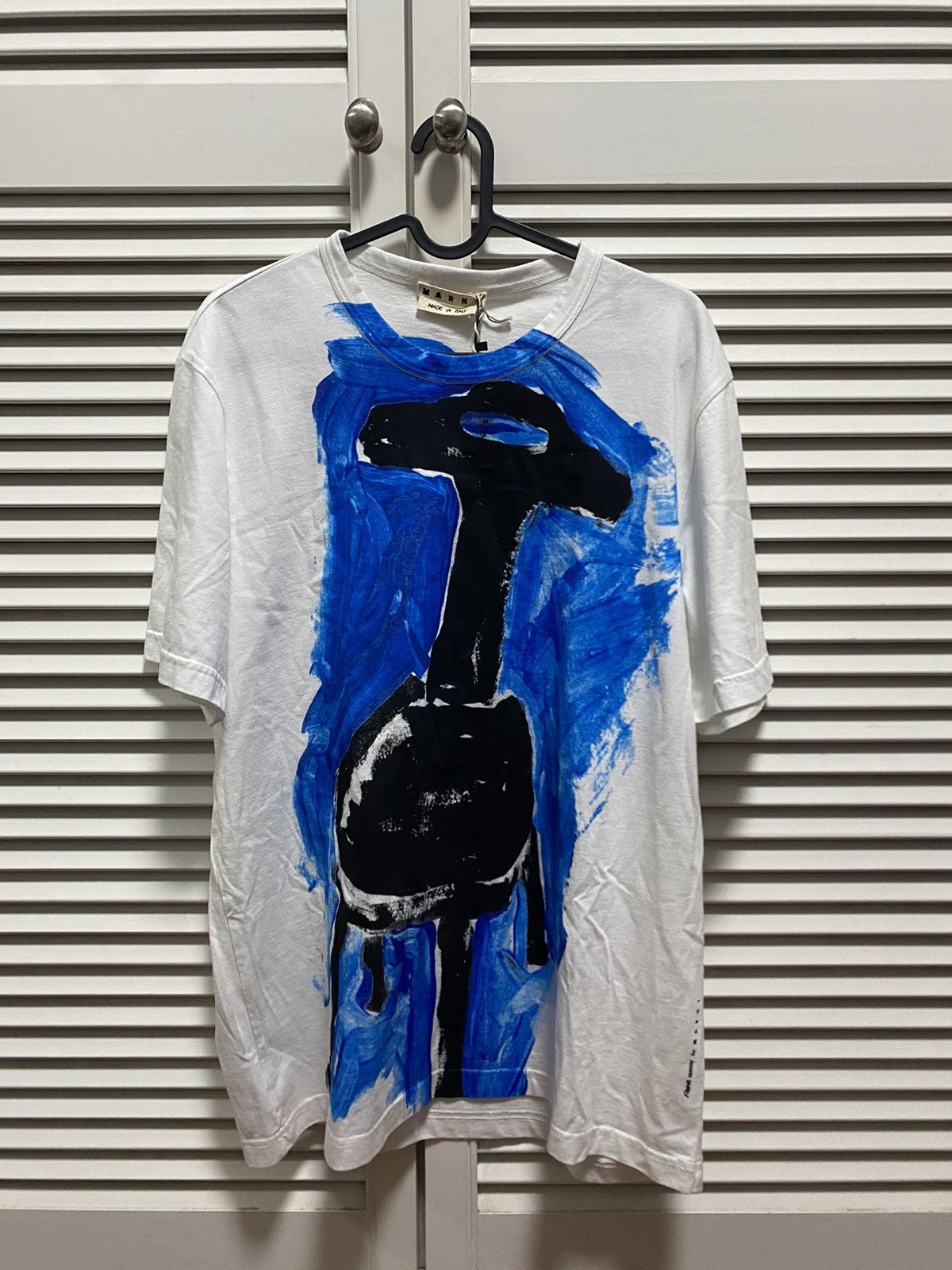 image of Marni Blue Black Color Print Tee T-Shirt in White, Men's (Size Medium)