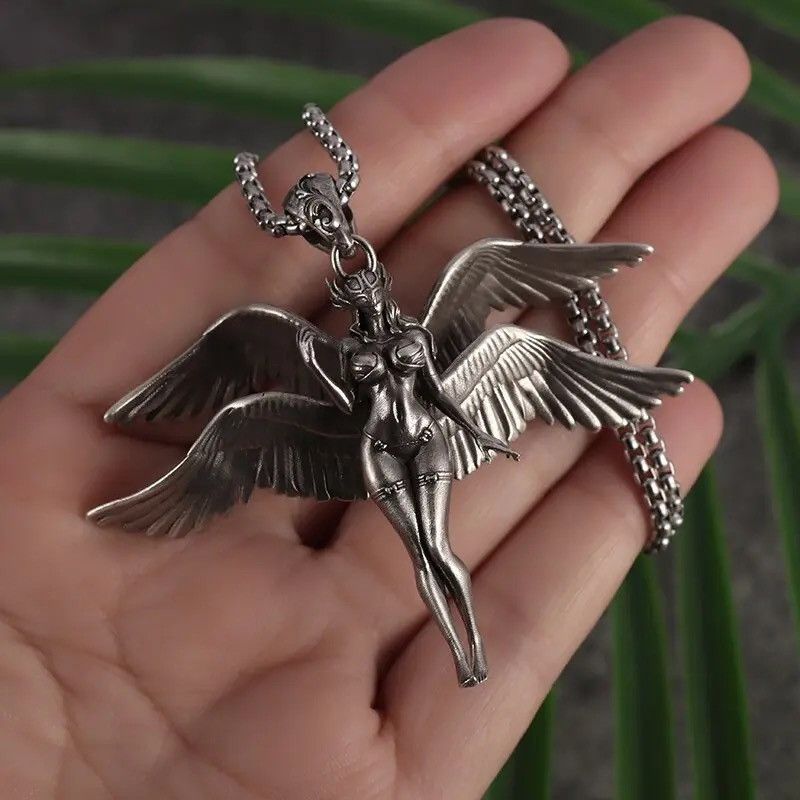 Jewelry Exquisite Four Winged Angel Pendant Necklaces in Silver, Men's