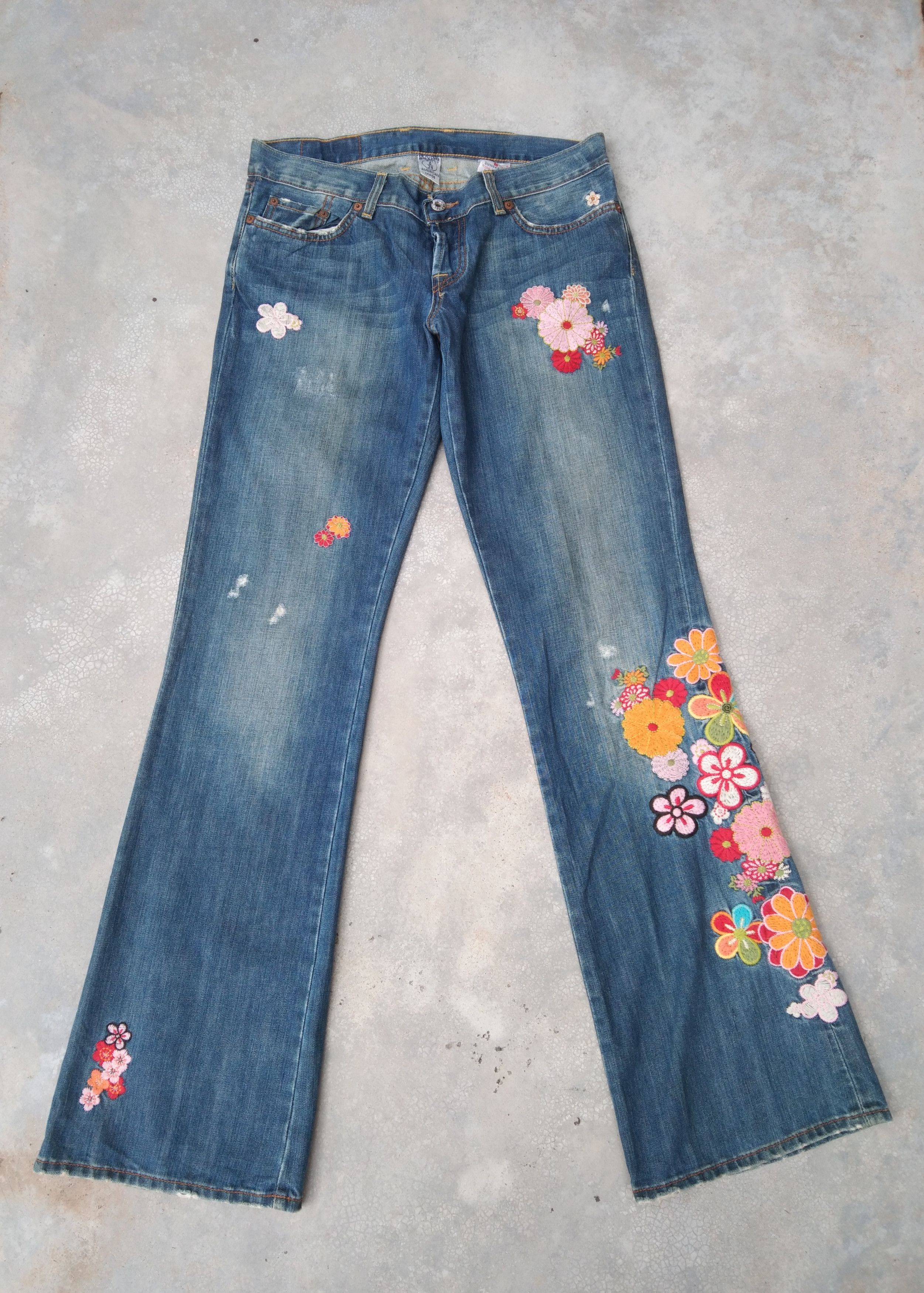 image of 90's Vintage Flared Jeans Lucky Brand Made In Usa Embroidered in Blue, Men's (Size 30)