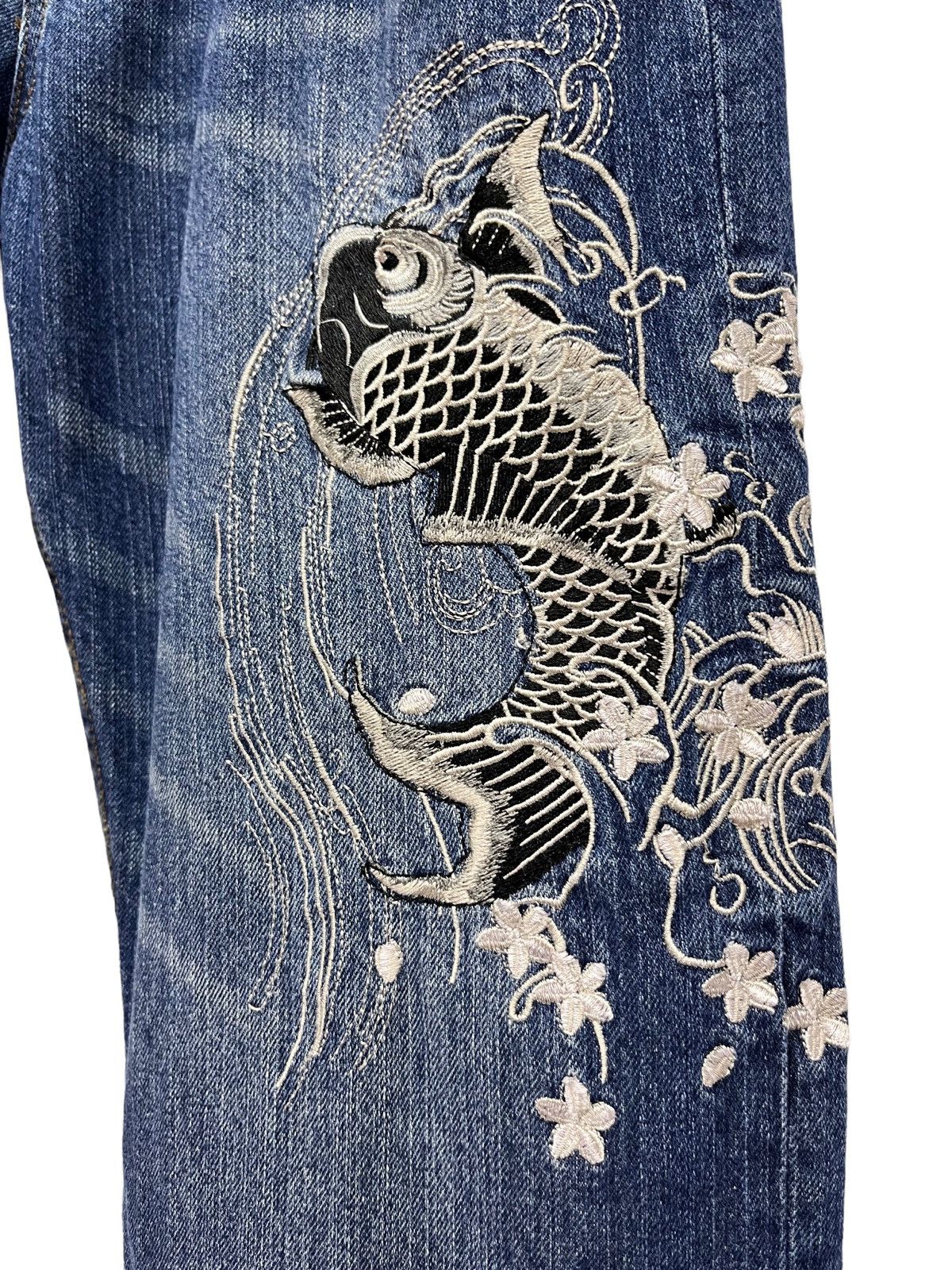 Karakuri Tamashii OSCAR Karakuri Sukajan Embroidery Tattoo Wear Fish Koi Denim Size US 31 - 7 Thumbnail