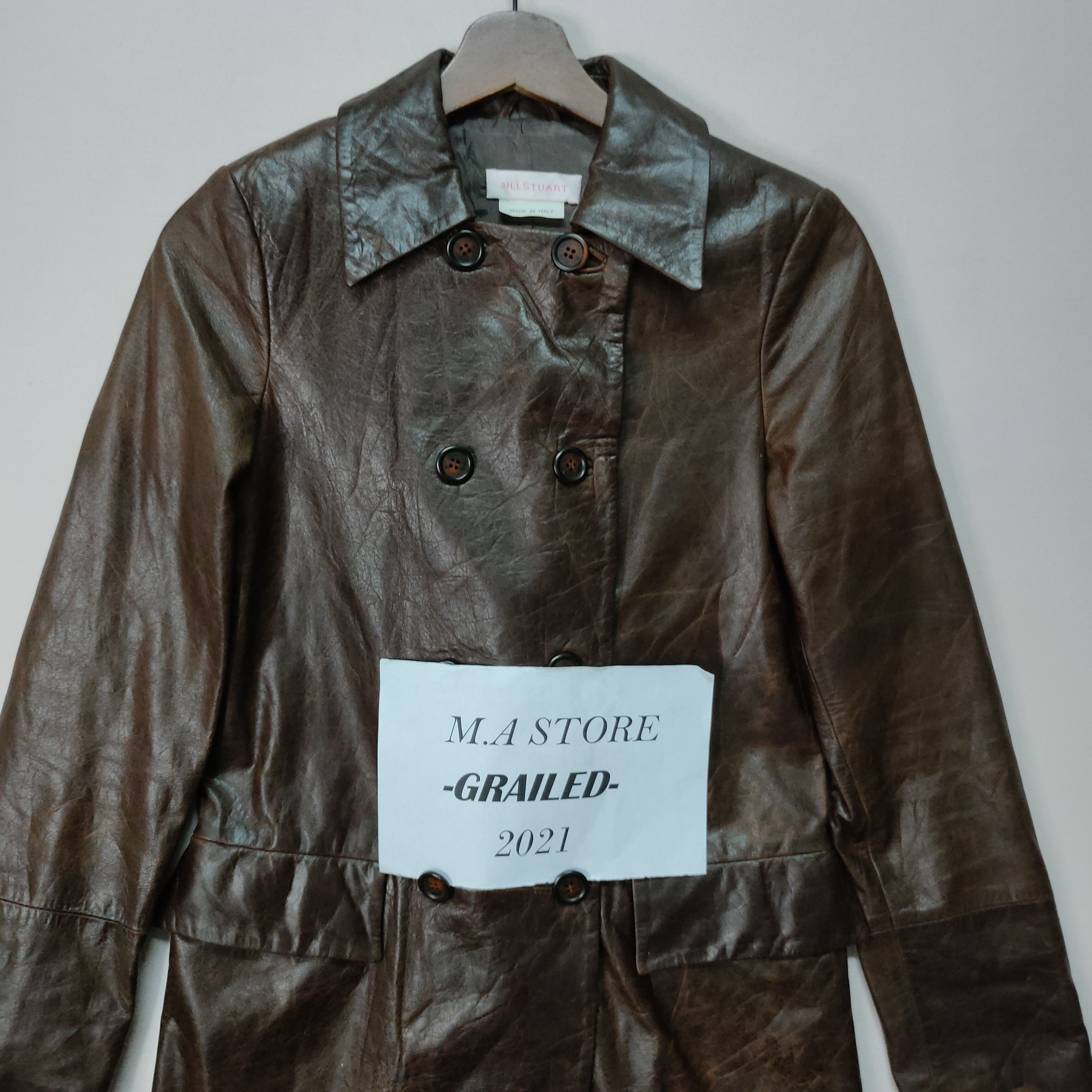 Jil Stuart Grill‼️VINTAGE JILL STUART BUTTON UPS LONG LEATHER JACKET Size US XS / EU 42 / 0 - 2 Thumbnail