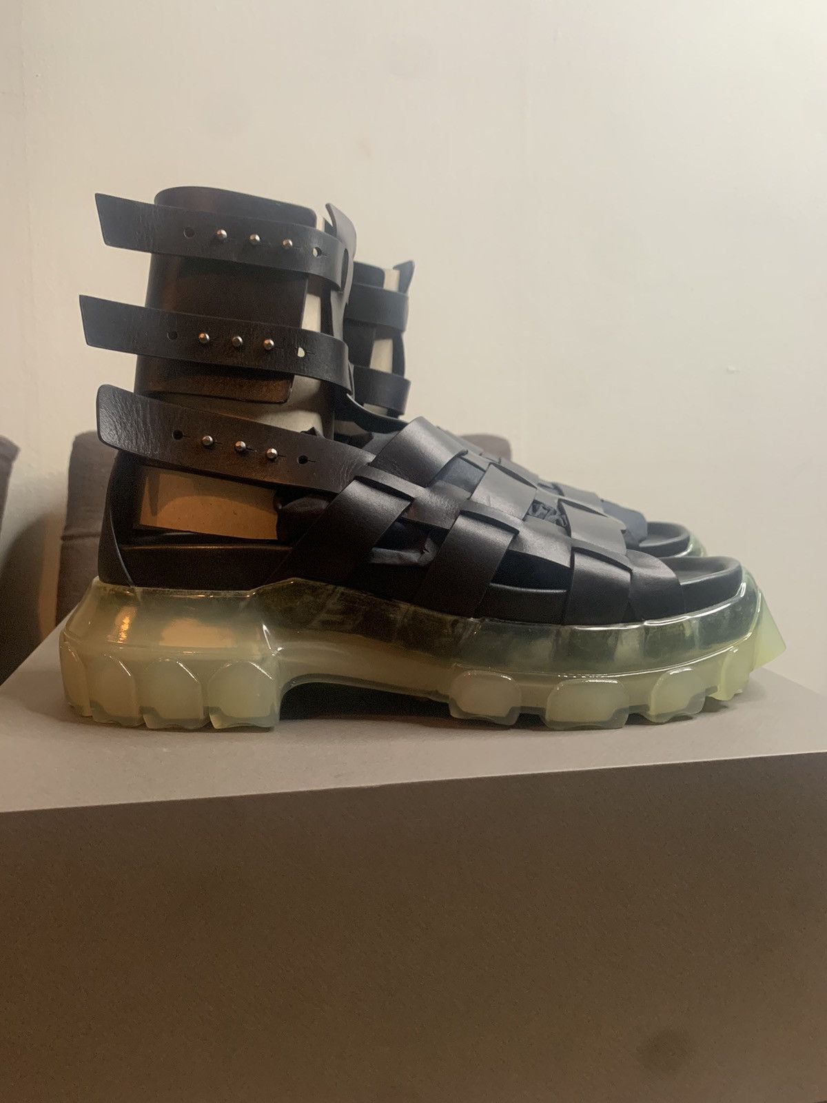 Pre-owned Rick Owens Tractor Sandals Eu44 In Black