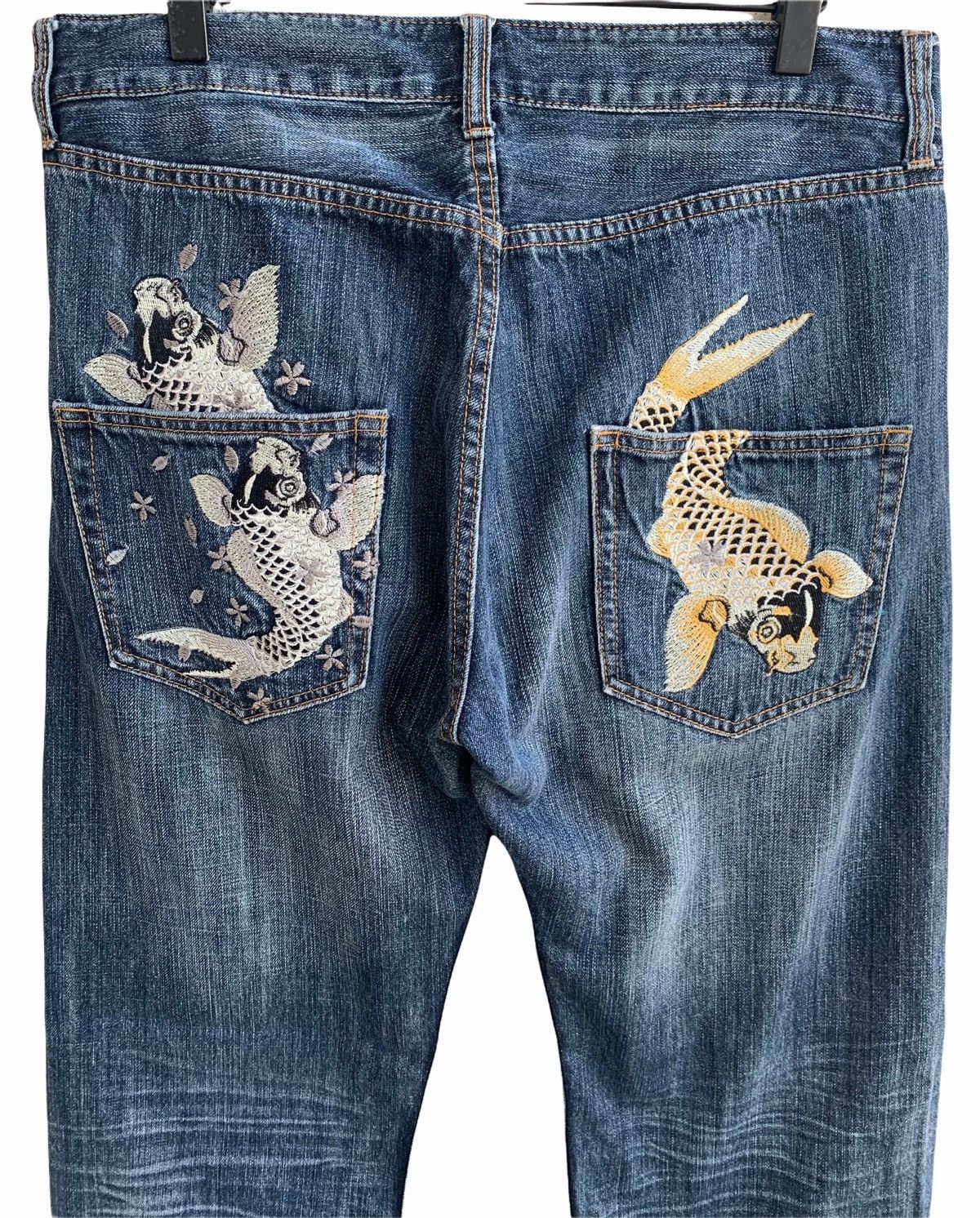 Japanese Brand Vintage Japanese Traditional Embroidery Fish Koi Denim Size US 34 / EU 50 - 6 Thumbnail