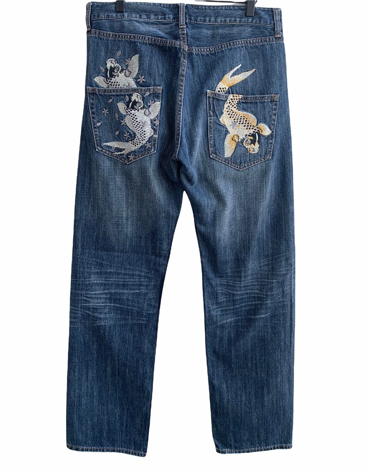 Japanese Brand Vintage Japanese Traditional Embroidery Fish Koi Denim Size US 34 / EU 50 - 1 Thumbnail