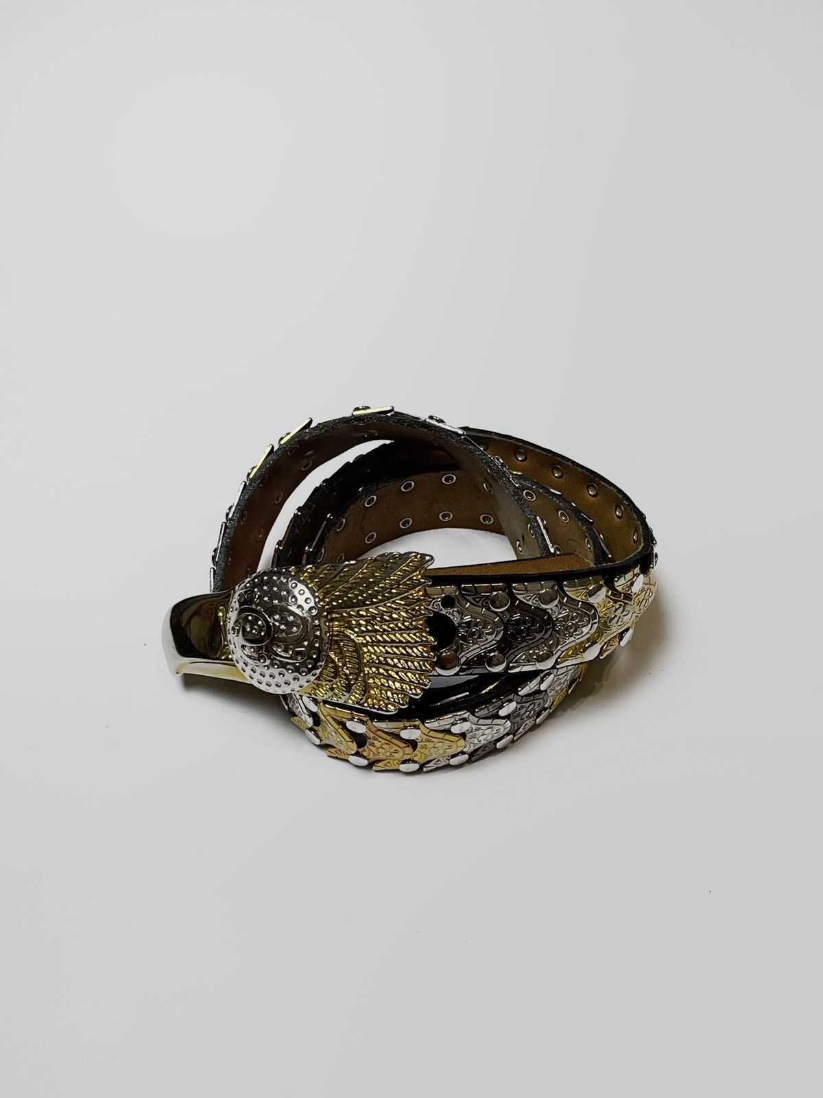 Vintage 2tk leather belt with metal inserts