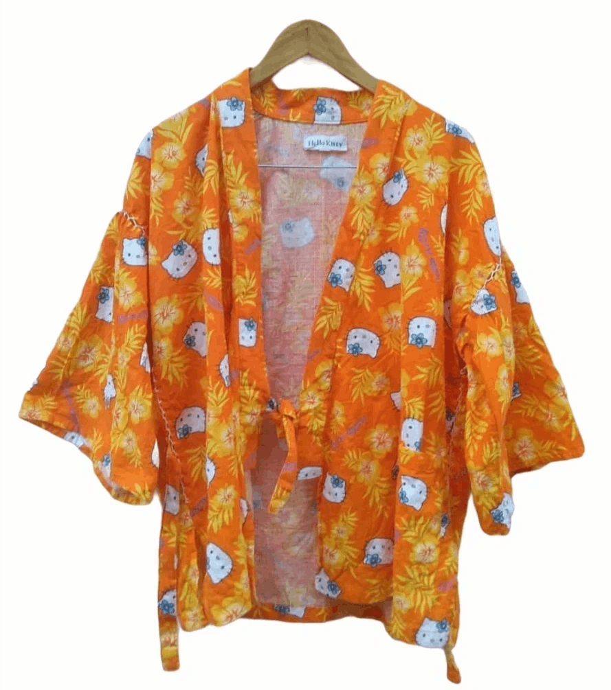 image of Anima x Kimono Japan Dragon hello Kitty Unisex Short Kimono Cardigan Style, Women's (Size Large)