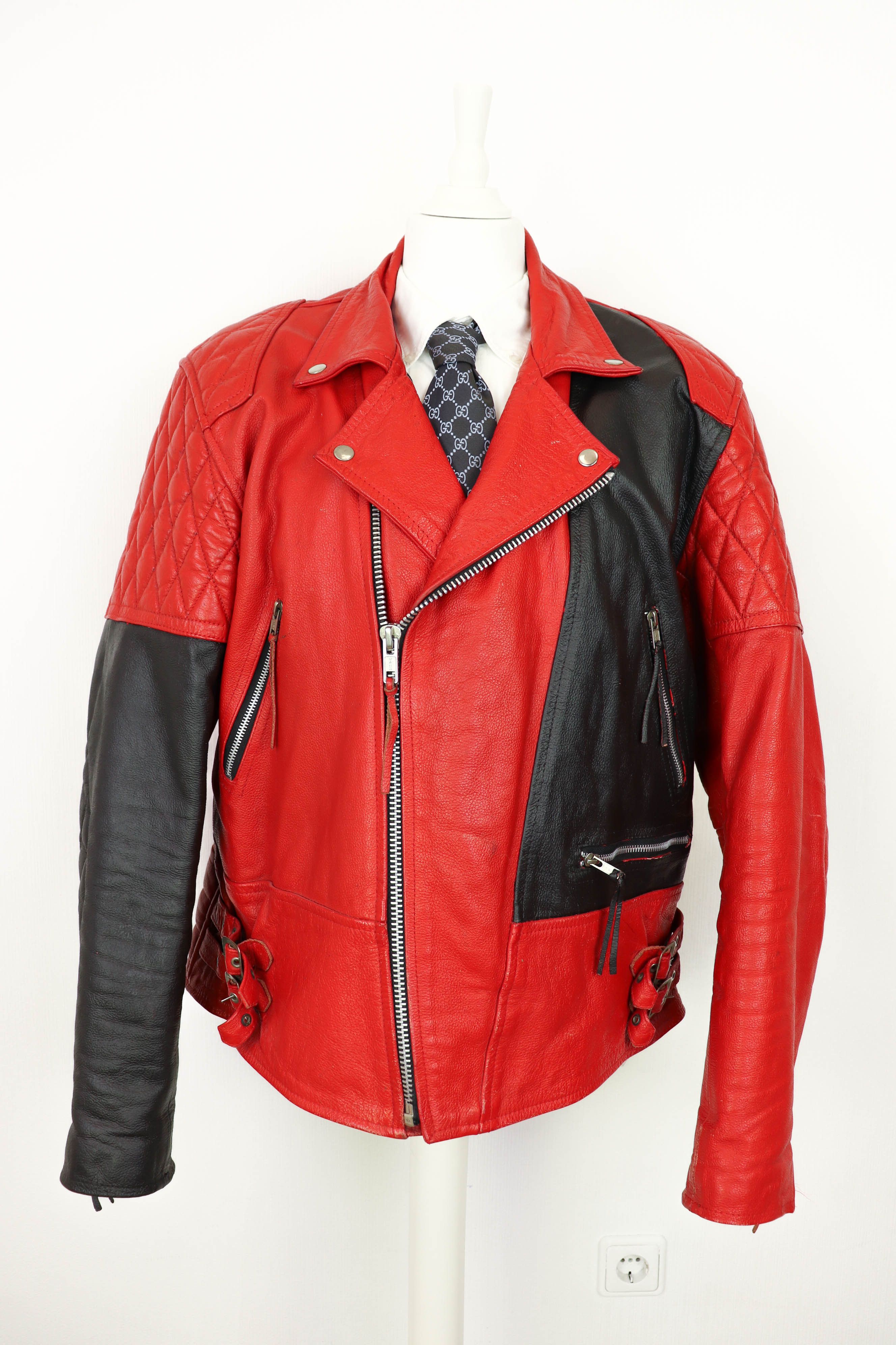 Vintage Vintage Custom Hand Painted Red Leather Biker Jacket Size US XL / EU 56 / 4 - 1 Thumbnail