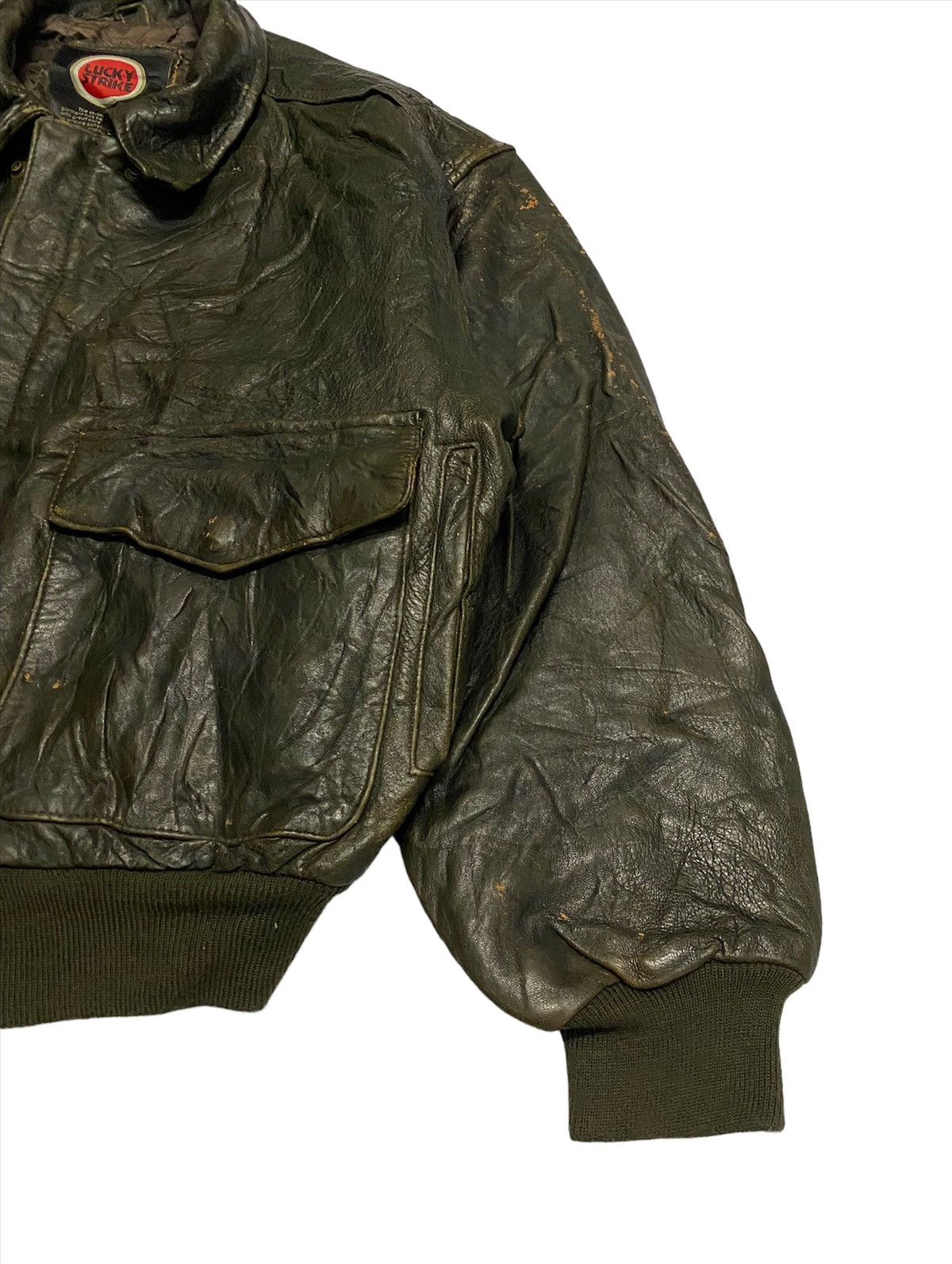 Genuine Leather × Lucky Brand × Vintage Vintage 80a Lucky Strike US Flag Leather Jacket Size US M / EU 48-50 / 2 - 8 Thumbnail