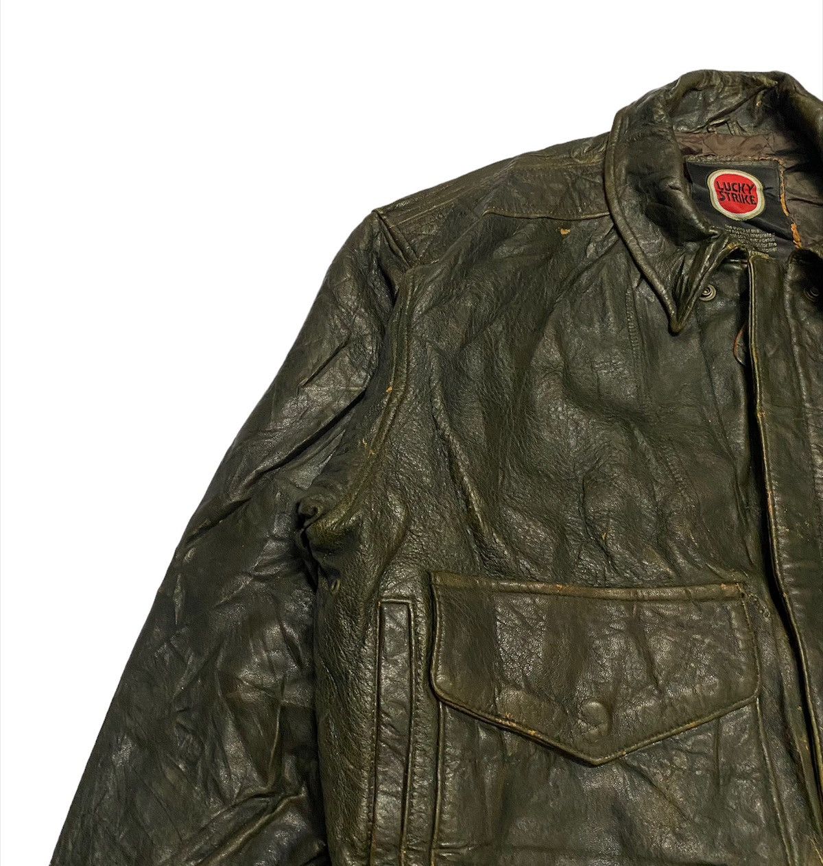 Genuine Leather × Lucky Brand × Vintage Vintage 80a Lucky Strike US Flag Leather Jacket Size US M / EU 48-50 / 2 - 5 Thumbnail