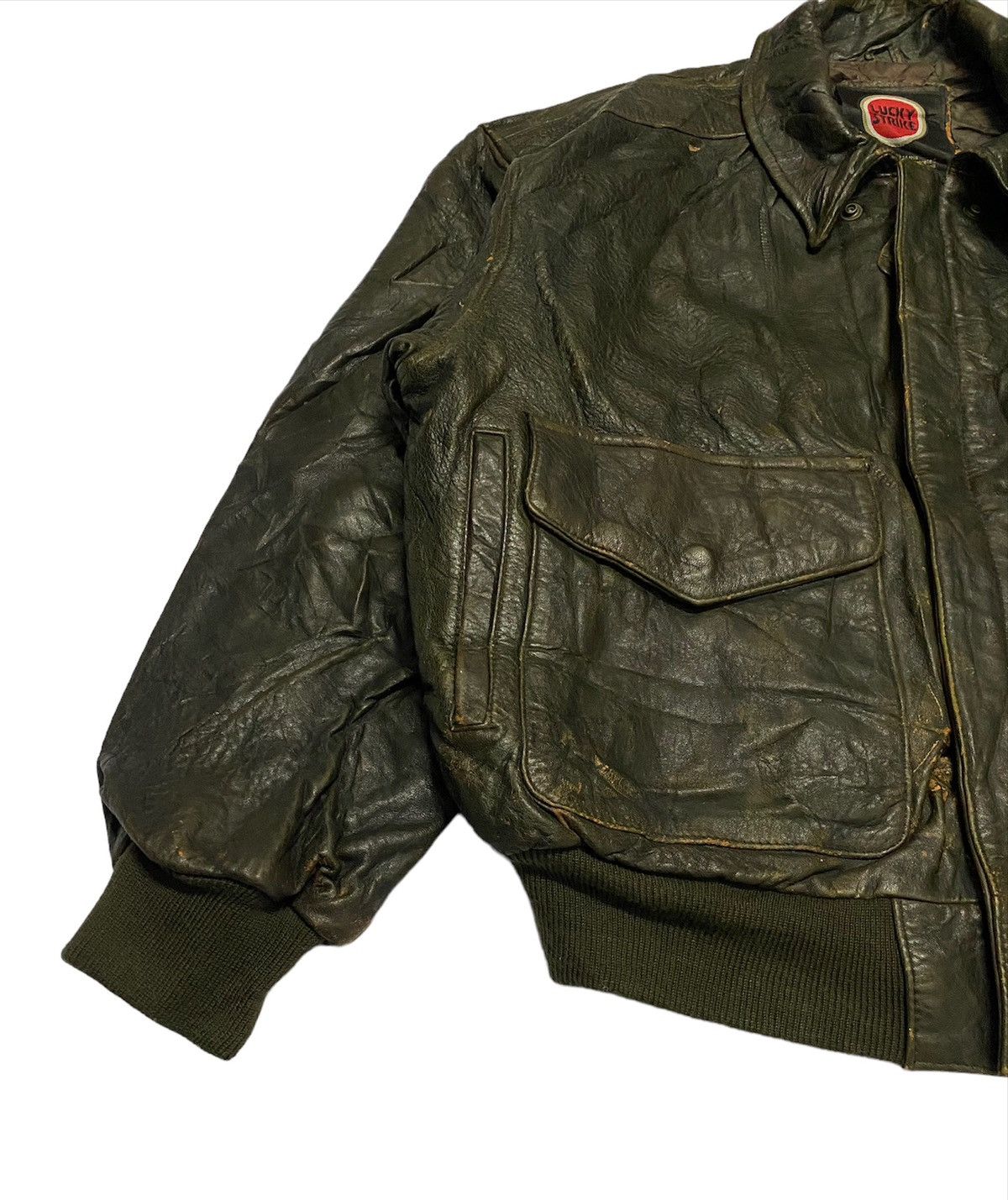Genuine Leather × Lucky Brand × Vintage Vintage 80a Lucky Strike US Flag Leather Jacket Size US M / EU 48-50 / 2 - 7 Thumbnail