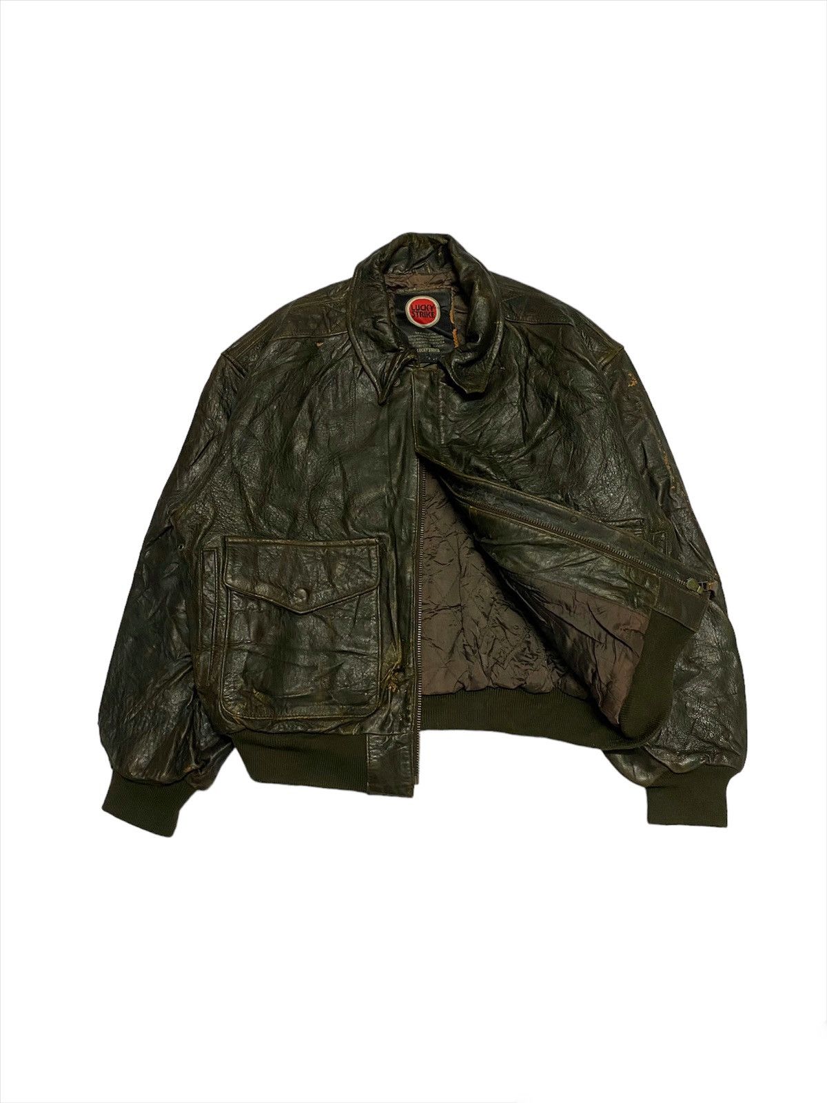 Genuine Leather × Lucky Brand × Vintage Vintage 80a Lucky Strike US Flag Leather Jacket Size US M / EU 48-50 / 2 - 1 Thumbnail