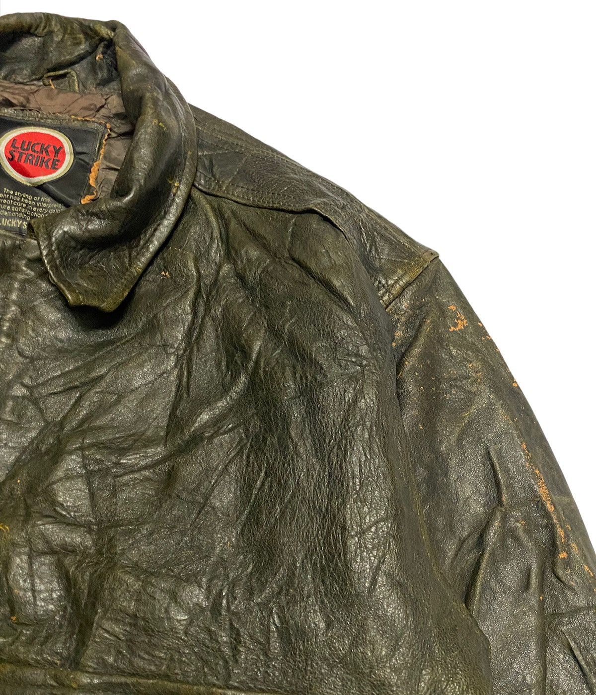 Genuine Leather × Lucky Brand × Vintage Vintage 80a Lucky Strike US Flag Leather Jacket Size US M / EU 48-50 / 2 - 6 Thumbnail