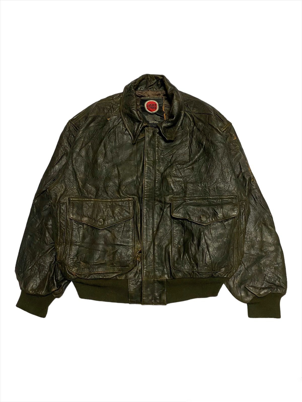 Genuine Leather × Lucky Brand × Vintage Vintage 80a Lucky Strike US Flag Leather Jacket Size US M / EU 48-50 / 2 - 2 Thumbnail