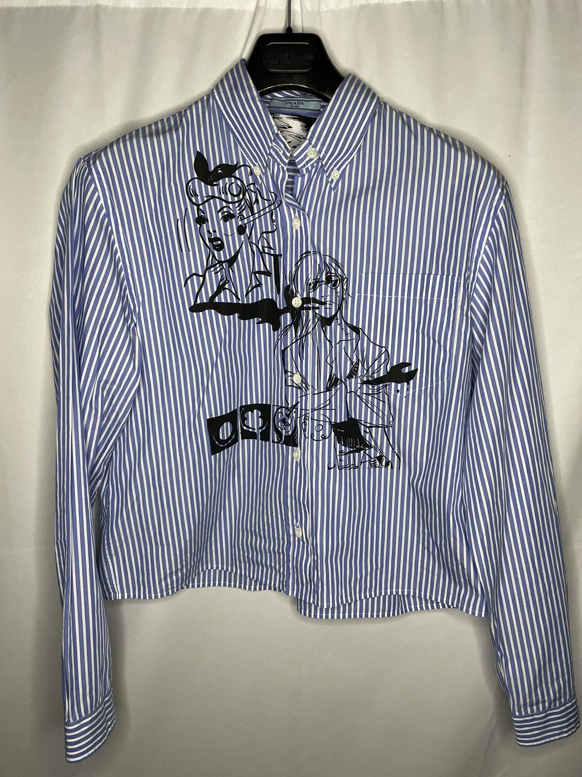 image of Prada Comic Striped Shirt in Blue, Men's (Size Small)