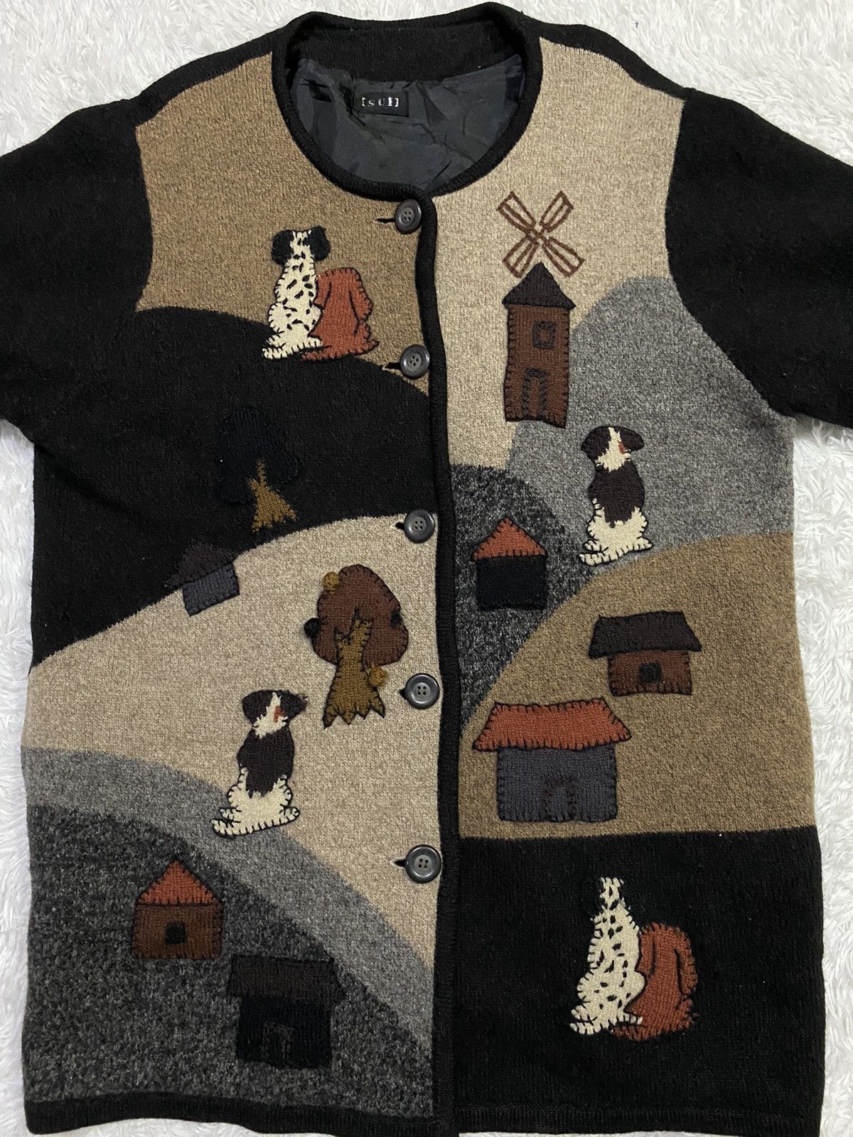 Japanese Brand Japanese Brand Patchwork Logo Wool Button Up Sweater Size L / US 10 / IT 46 - 2 Thumbnail