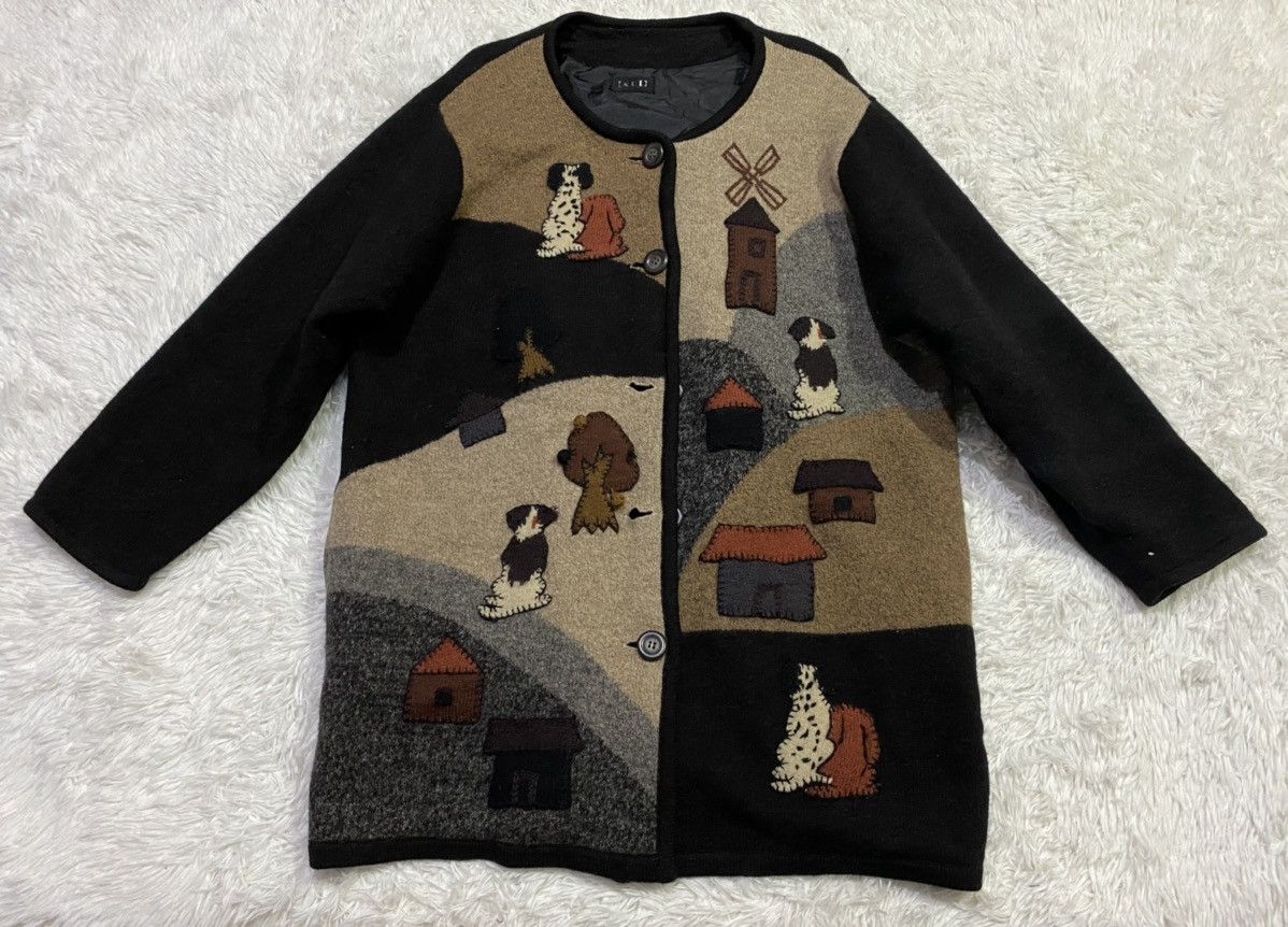 Japanese Brand Patchwork Logo Wool Button Up Sweater
