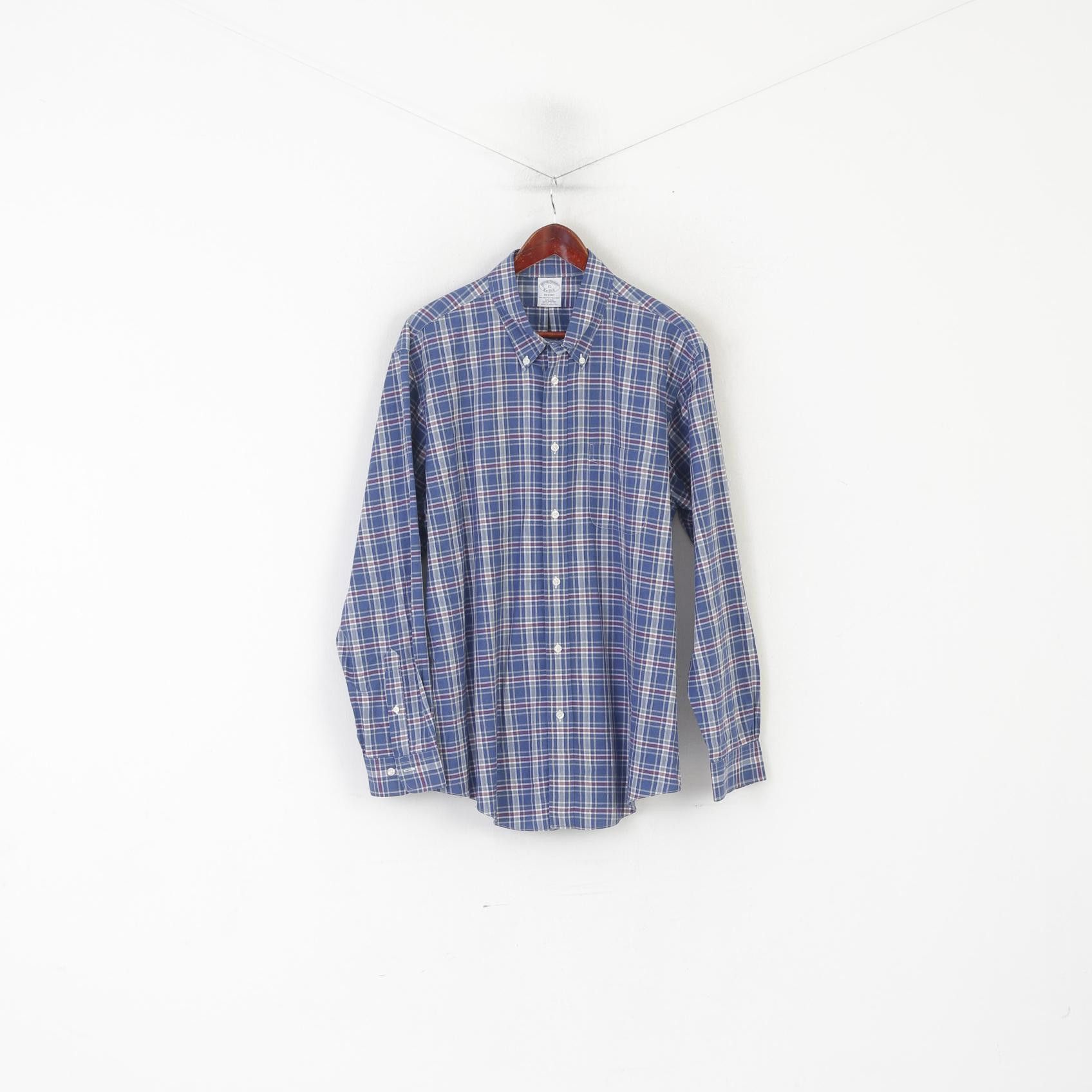 Brooks Brothers Brooks Brothers Men XL Casual Shirt Blue Check Cotton 8191 Size US XL / EU 56 / 4 - 1 Thumbnail