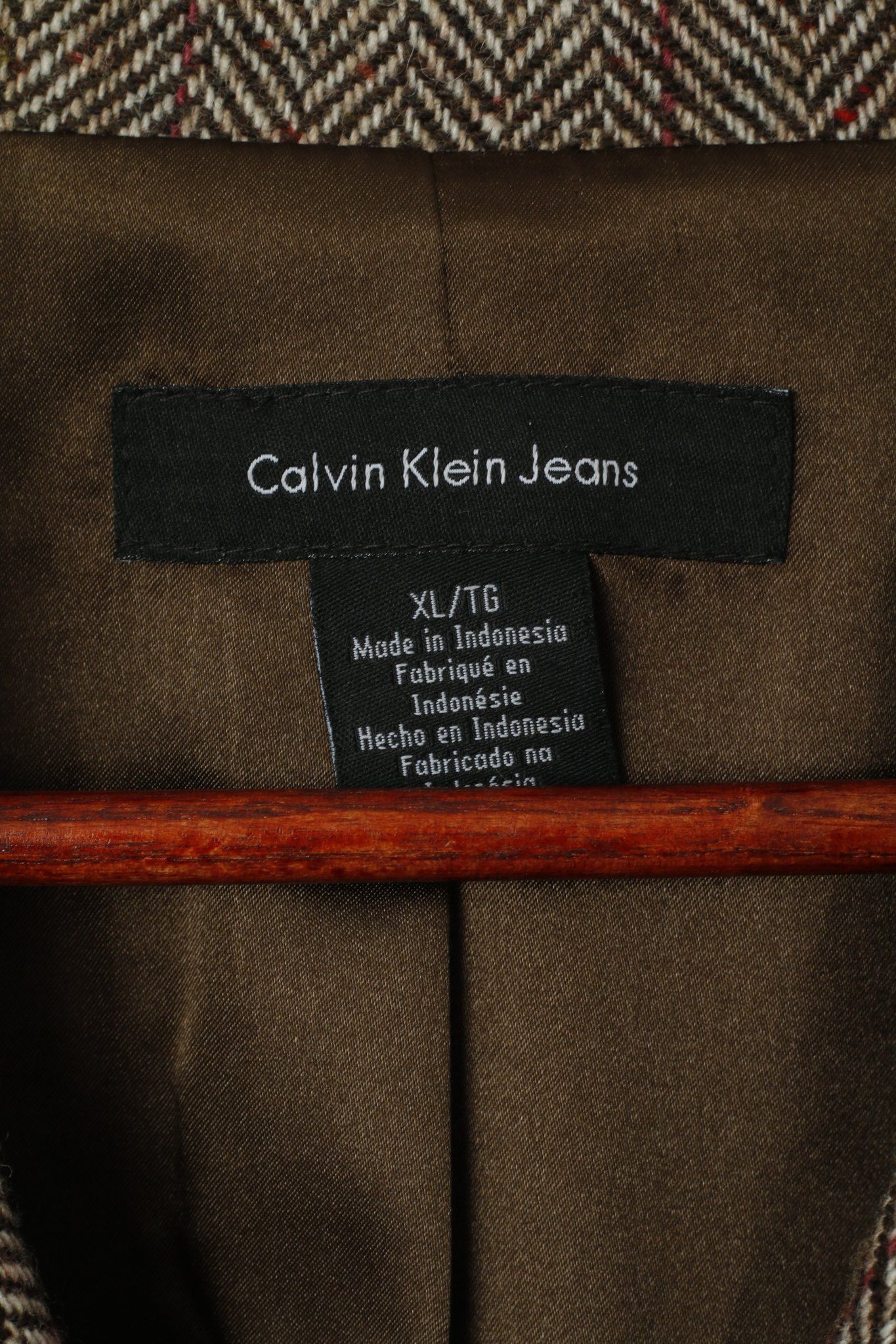 Calvin Klein × Vintage Calvin Klein Jeans Men XL Jacket Brown Wool Soft 5523 Size 46R - 4 Thumbnail