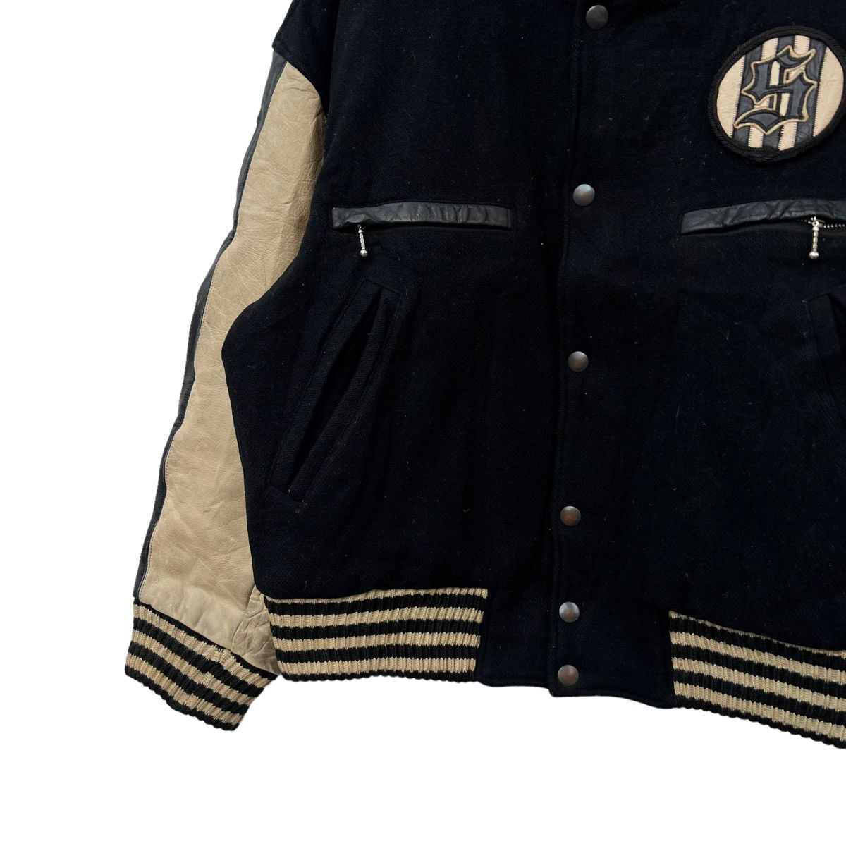 Toyo Enterprises VINTAGE VARSITY JACKET LEATHER HANDLING BIG LOGO SUIBI JAPAN Size US L / EU 52-54 / 3 - 6 Thumbnail