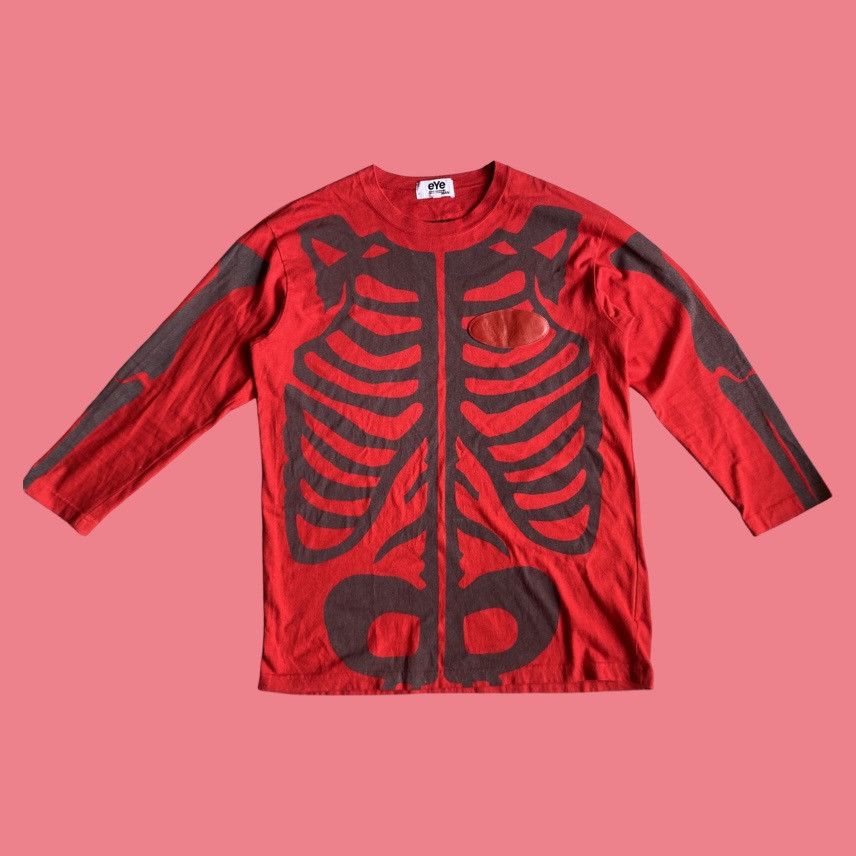 image of Comme Des Garcons x Junya Watanabe Skeleton 3/4 Sleeve T Shirt in Red, Men's (Size Large)