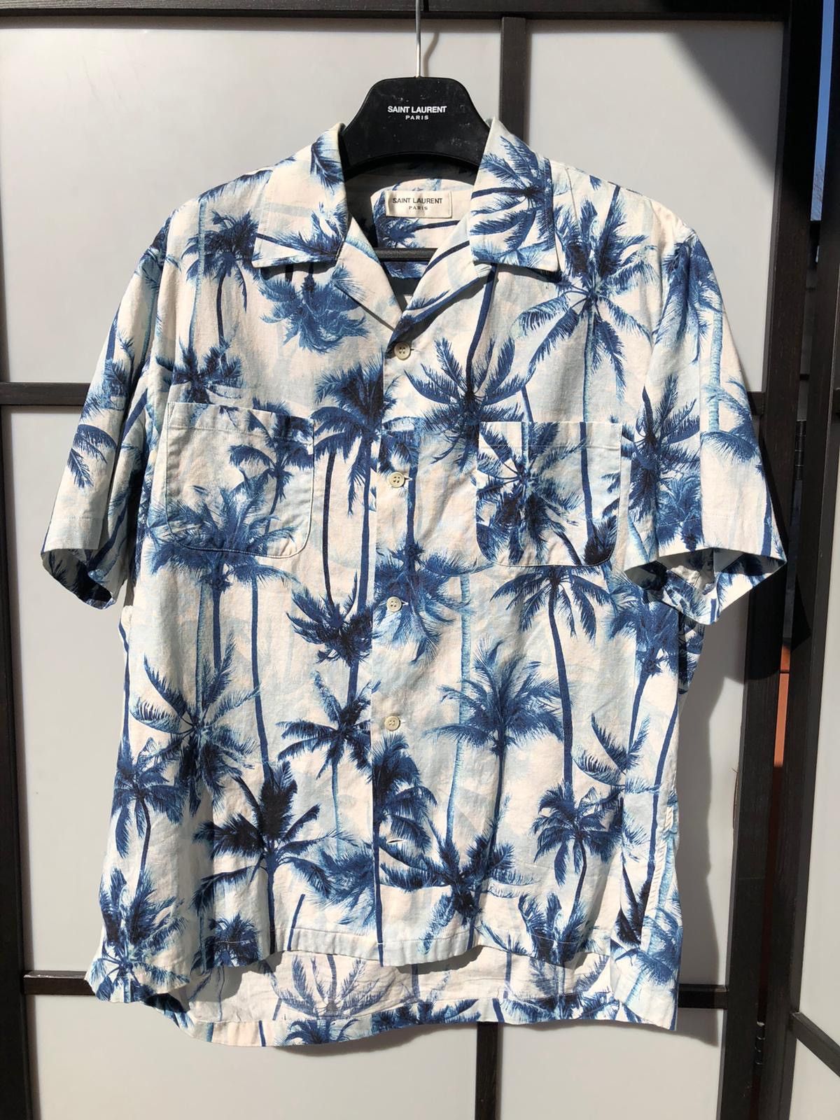 14SS SAINT LAURENT PARIS パームツリー アロハシャツ Saint Laurent Paris SS16 Palm Tree Hawaiian shirt 40 | Grailed