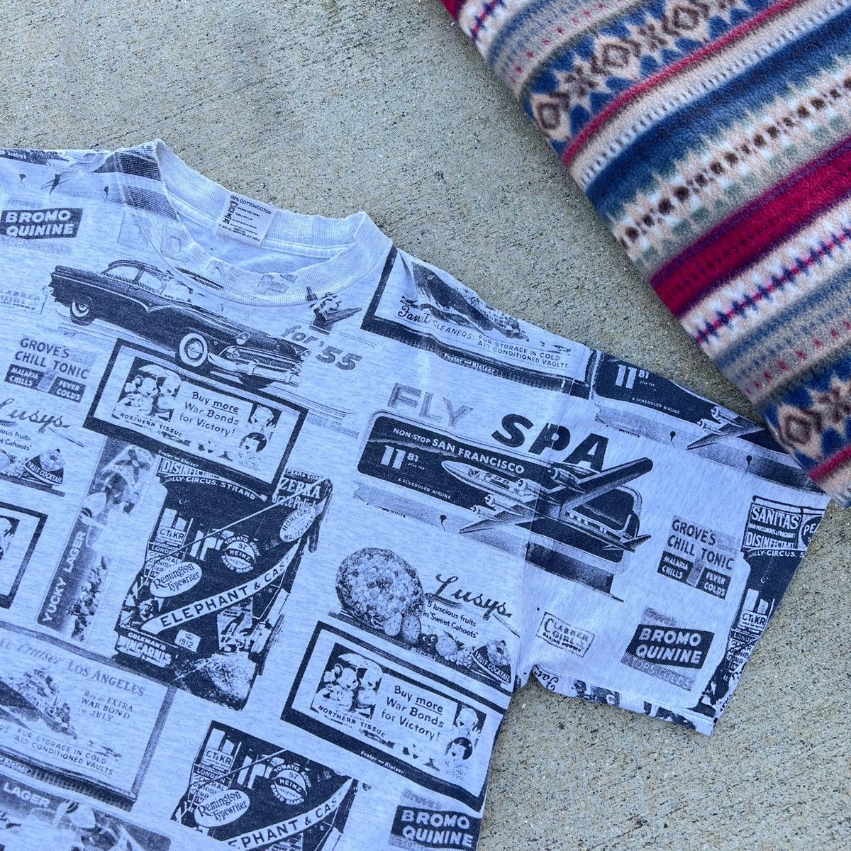 Vintage Vintage RARE 90s All Over Print 1950s Adverts Cars Planes Size US XL / EU 56 / 4 - 2 Thumbnail