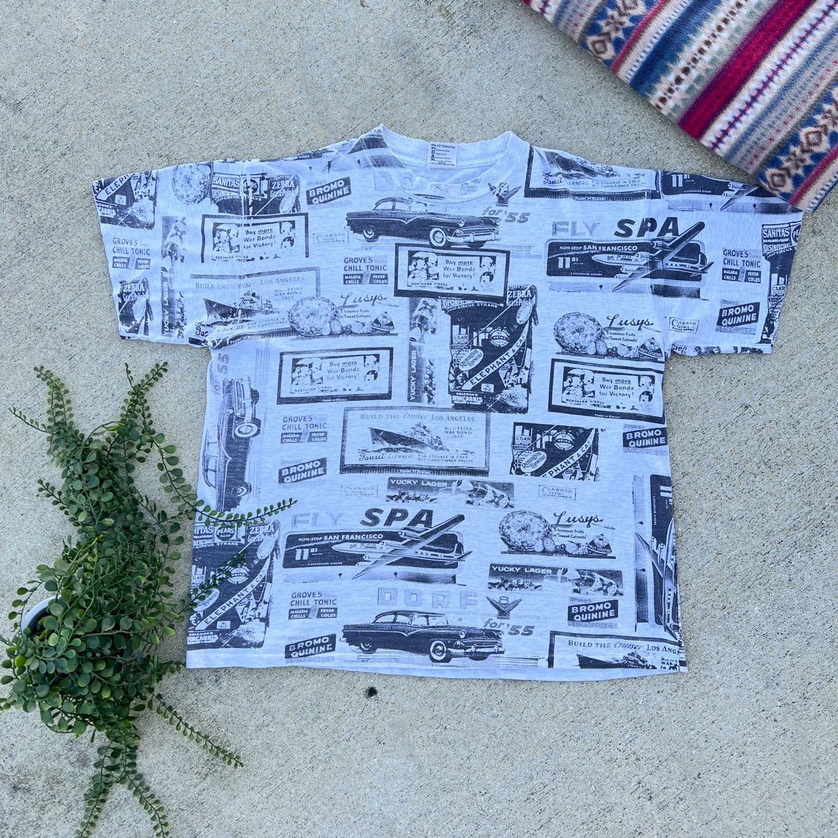 Vintage Vintage RARE 90s All Over Print 1950s Adverts Cars Planes Size US XL / EU 56 / 4 - 1 Thumbnail