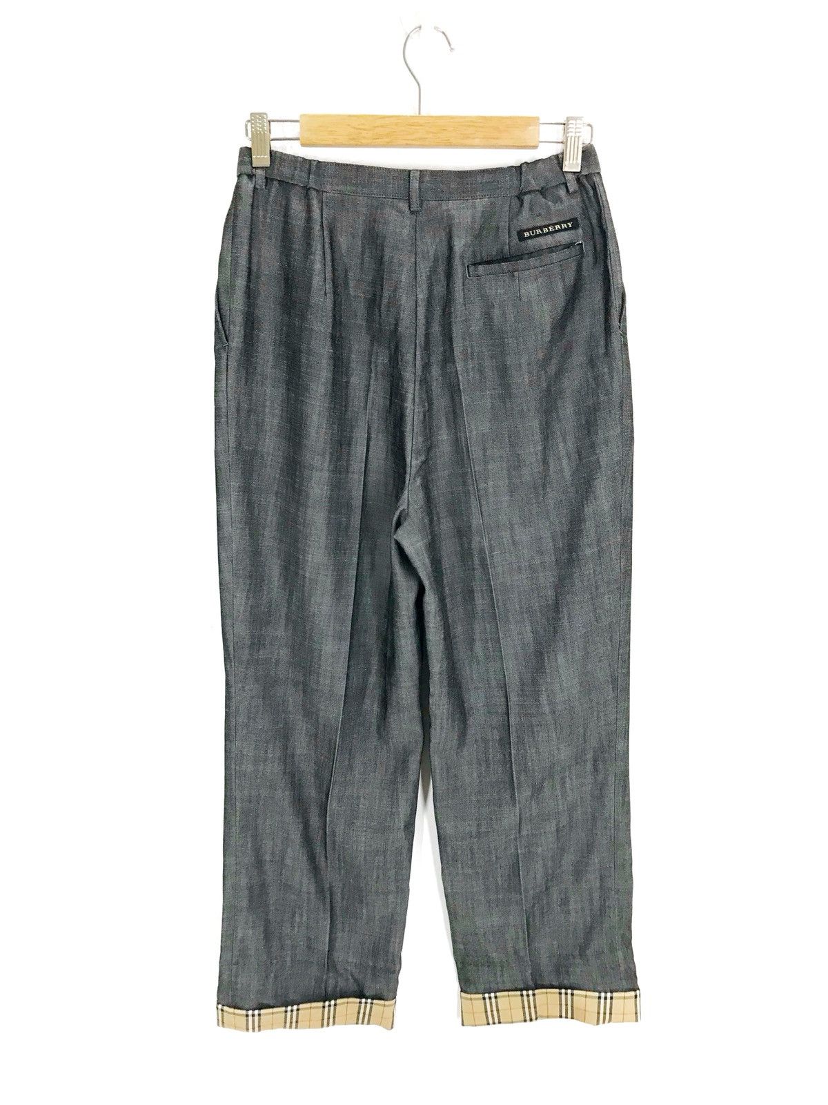 image of Vintage Burberry Tartan Checkered Hem Trouser Pants in Grey, Men's (Size 28)