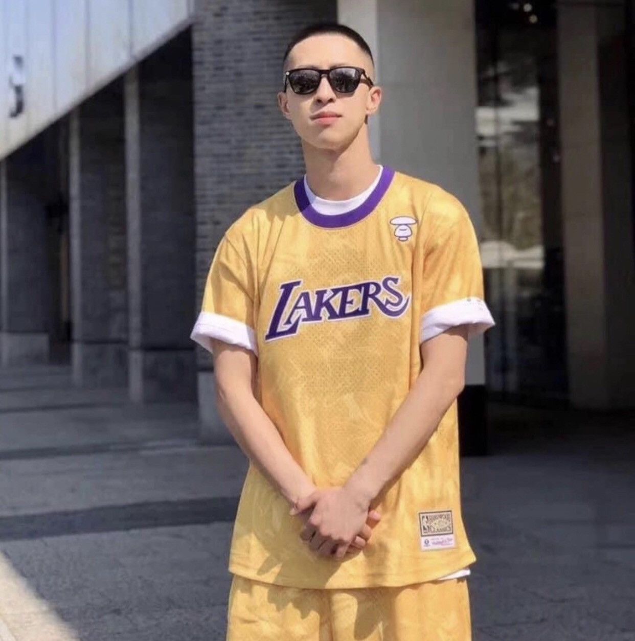 Bape Mitchell Ness Mitchell Ness Lakers Tee Grailed