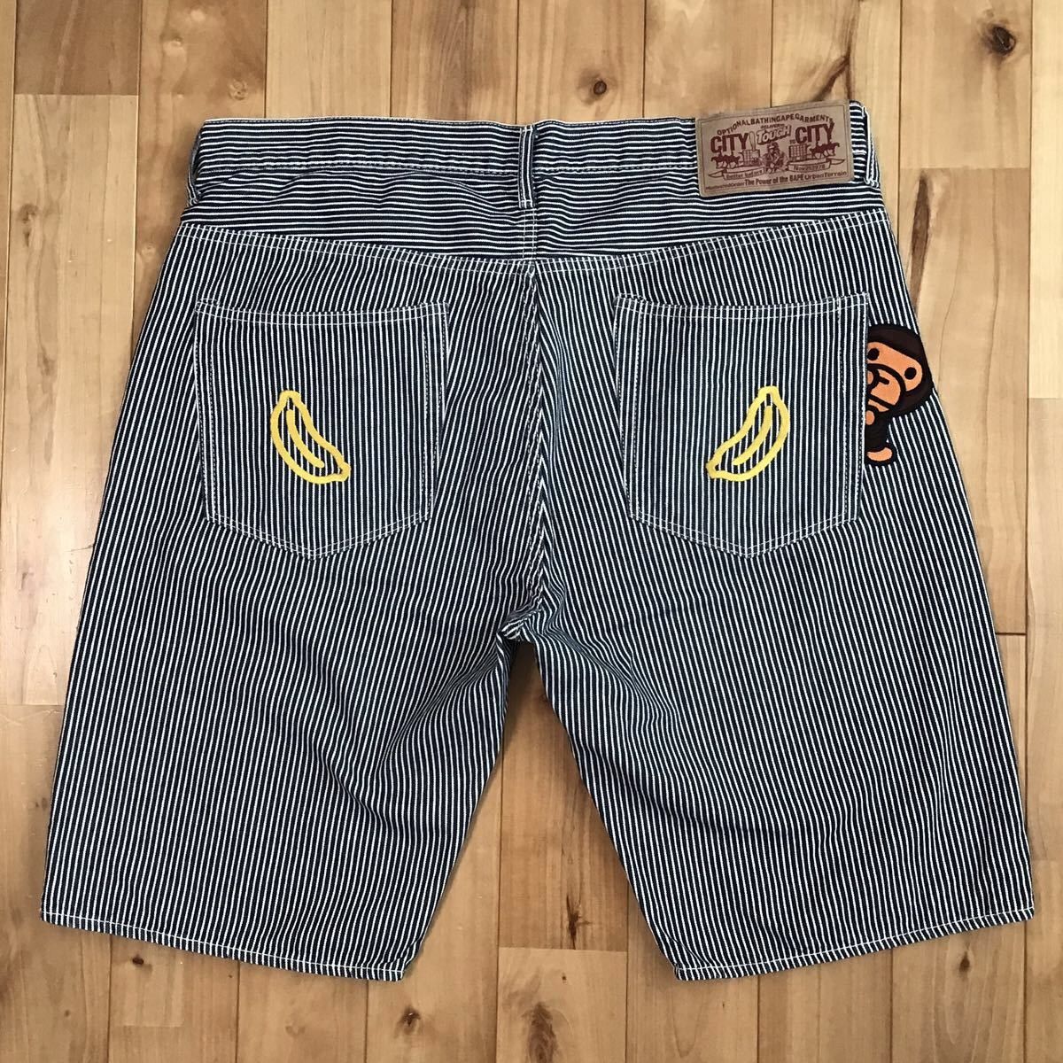 image of Bape Milo Embroidery Hickory Shorts A Bathing Ape ★Size XL in Hickory Stripe, Men's (Size 36)