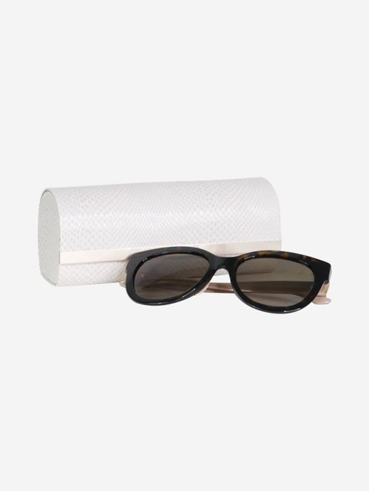 Jimmy Choo Brown tortoise shell round sunglasses with brand details at
