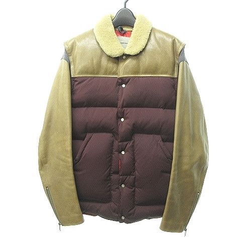 image of Undercover Leather Sleeve Down Jacket in Brown/Burgundy, Men's (Size Large)