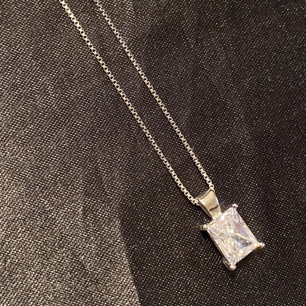 image of 925 Silver Chain Clear Cubic Zirconia Crystal 9” Necklace, Men's