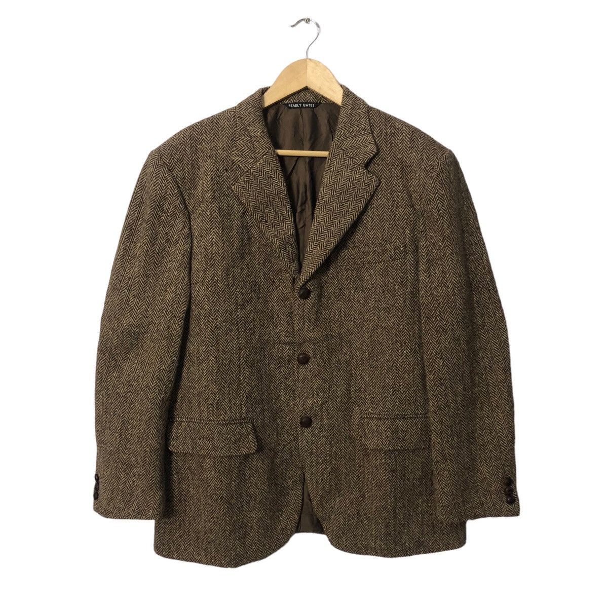 image of Vintage Harris Tweed Pearly Gates Wool Blazer Coat Jacket in Brown, Men's (Size Large)