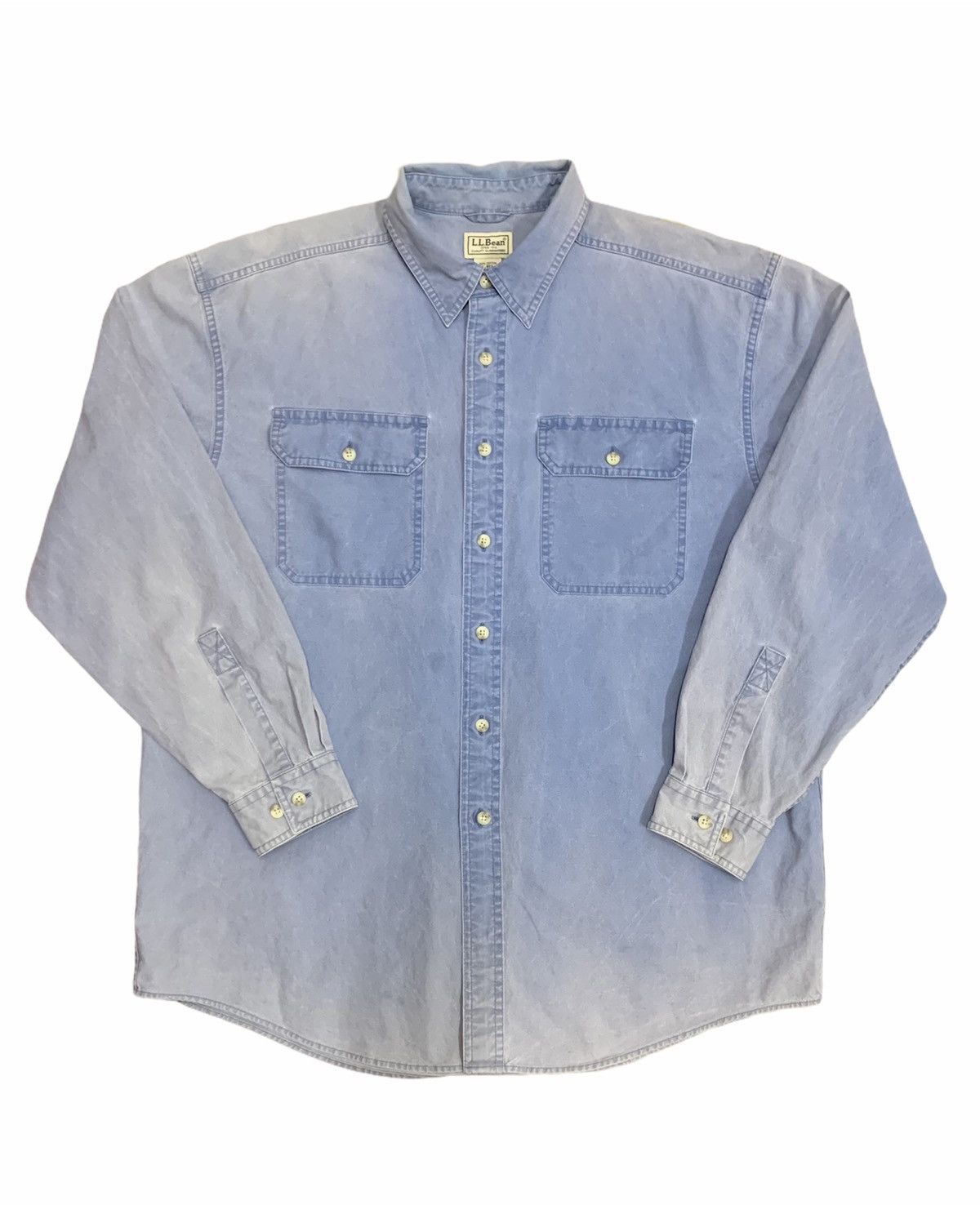 LL Bean Distressed Faded Denim Long Sleeve