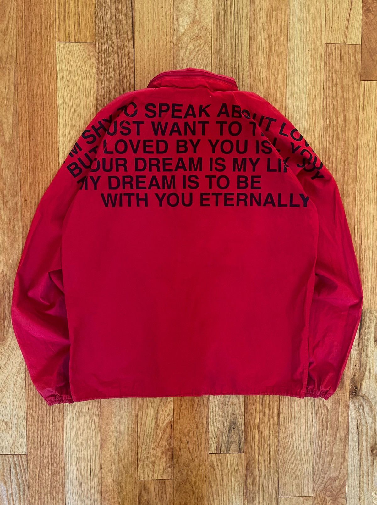 image of Ss2002 Junya Watanabe Poem Stow Hood Track Jacket in Red, Women's (Size Medium)