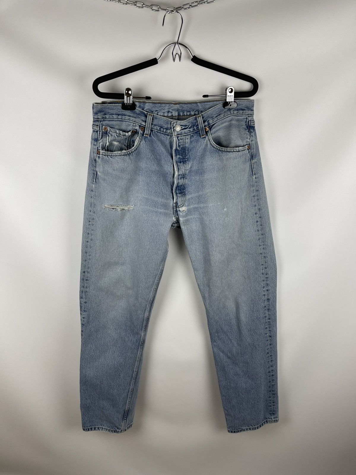 image of Levi’S 501 Vintage 90's Distressed Denim Jeans Pants in Blue, Men's (Size 34)