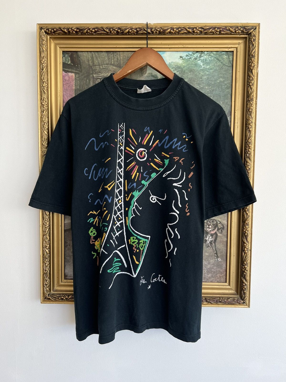 image of Vintage 1994 Jean Cocteau Paris Flammarion Art Black Tee, Men's (Size Medium)