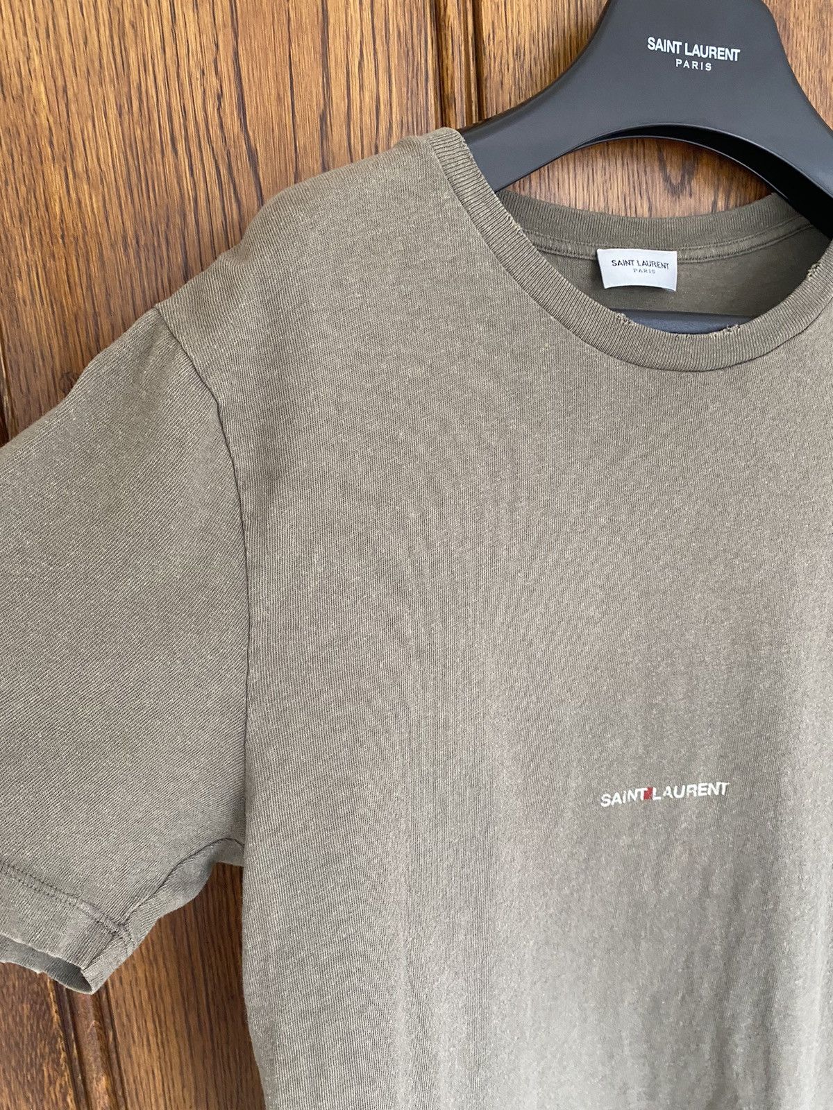 Saint Laurent Paris $550 Saint Laurent Rive Gauche logo t shirt olive khaki Size US S / EU 44-46 / 1 - 2 Thumbnail