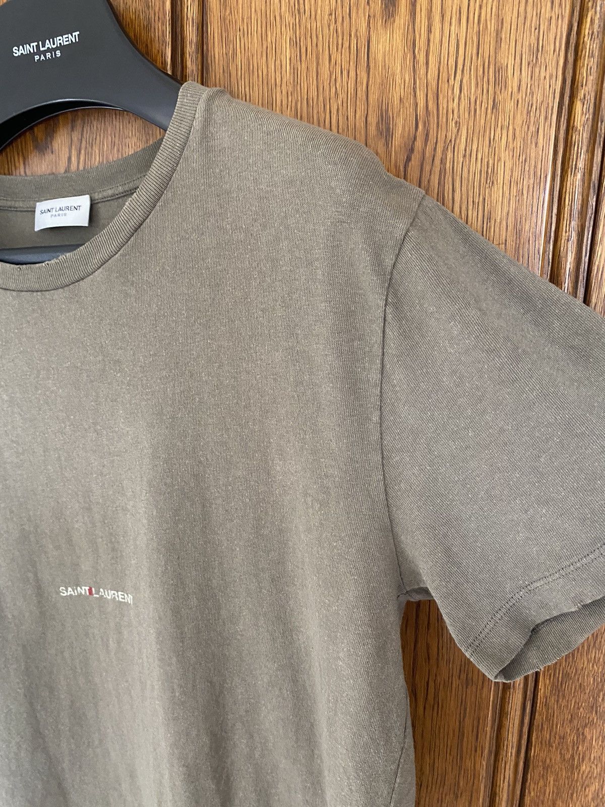 Saint Laurent Paris $550 Saint Laurent Rive Gauche logo t shirt olive khaki Size US S / EU 44-46 / 1 - 12 Thumbnail